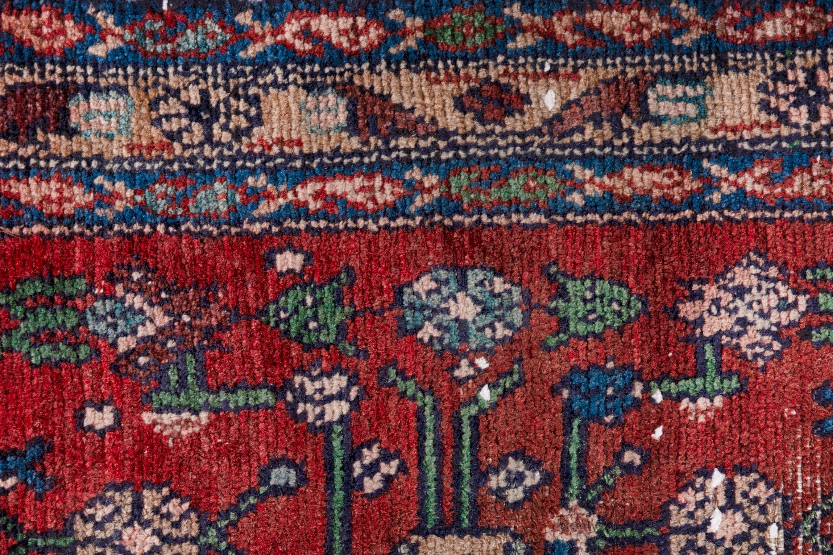 Persian Hamedan runner rug in deep red and off-white, view 12 of 20