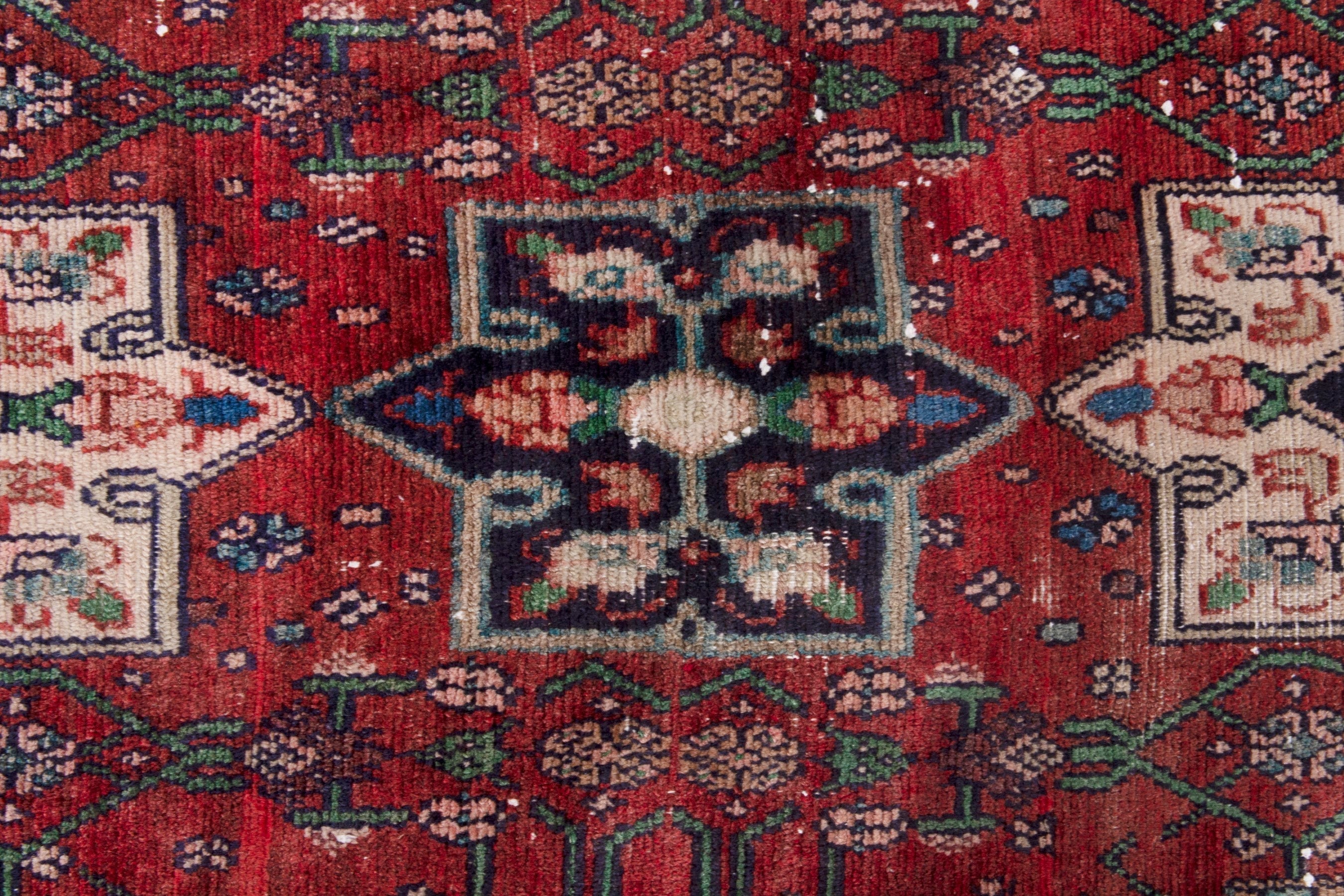 Persian Hamedan runner rug in deep red and off-white, view 15 of 20