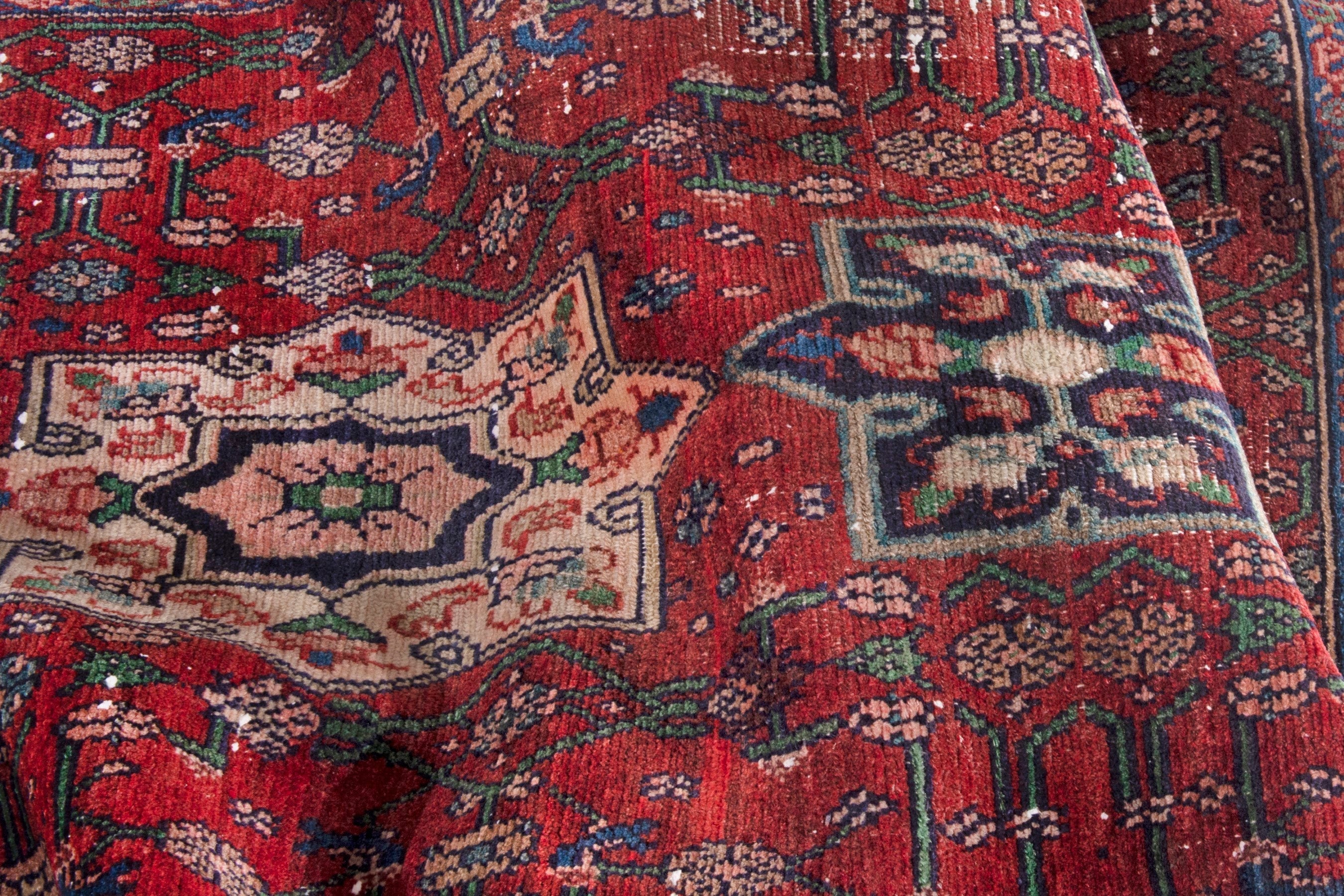 Persian Hamedan runner rug in deep red and off-white, view 16 of 20