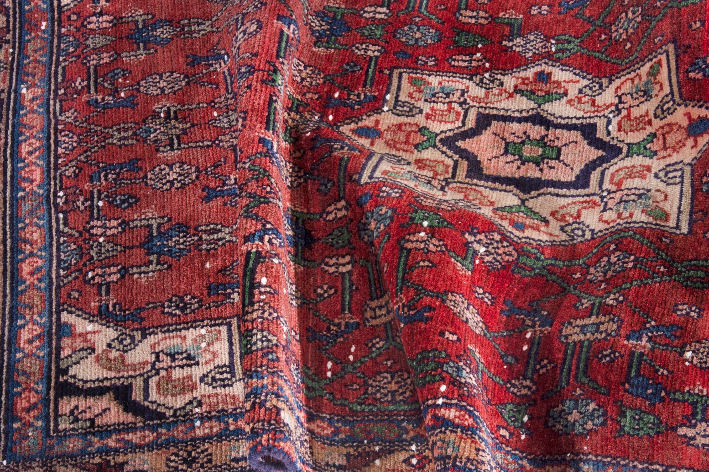 Persian Hamedan runner rug in deep red and off-white, view 17 of 20