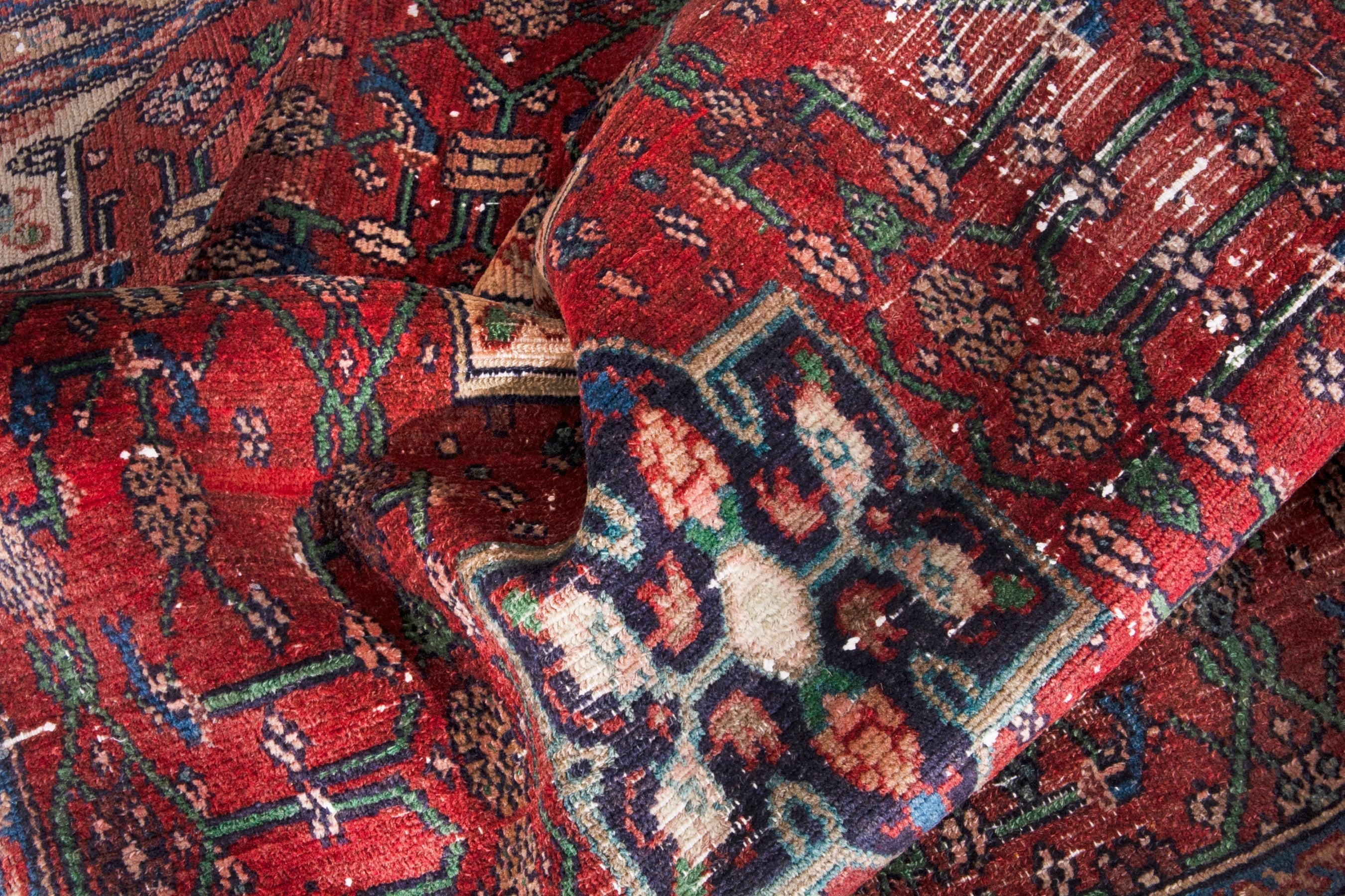 Persian Hamedan runner rug in deep red and off-white, view 18 of 20