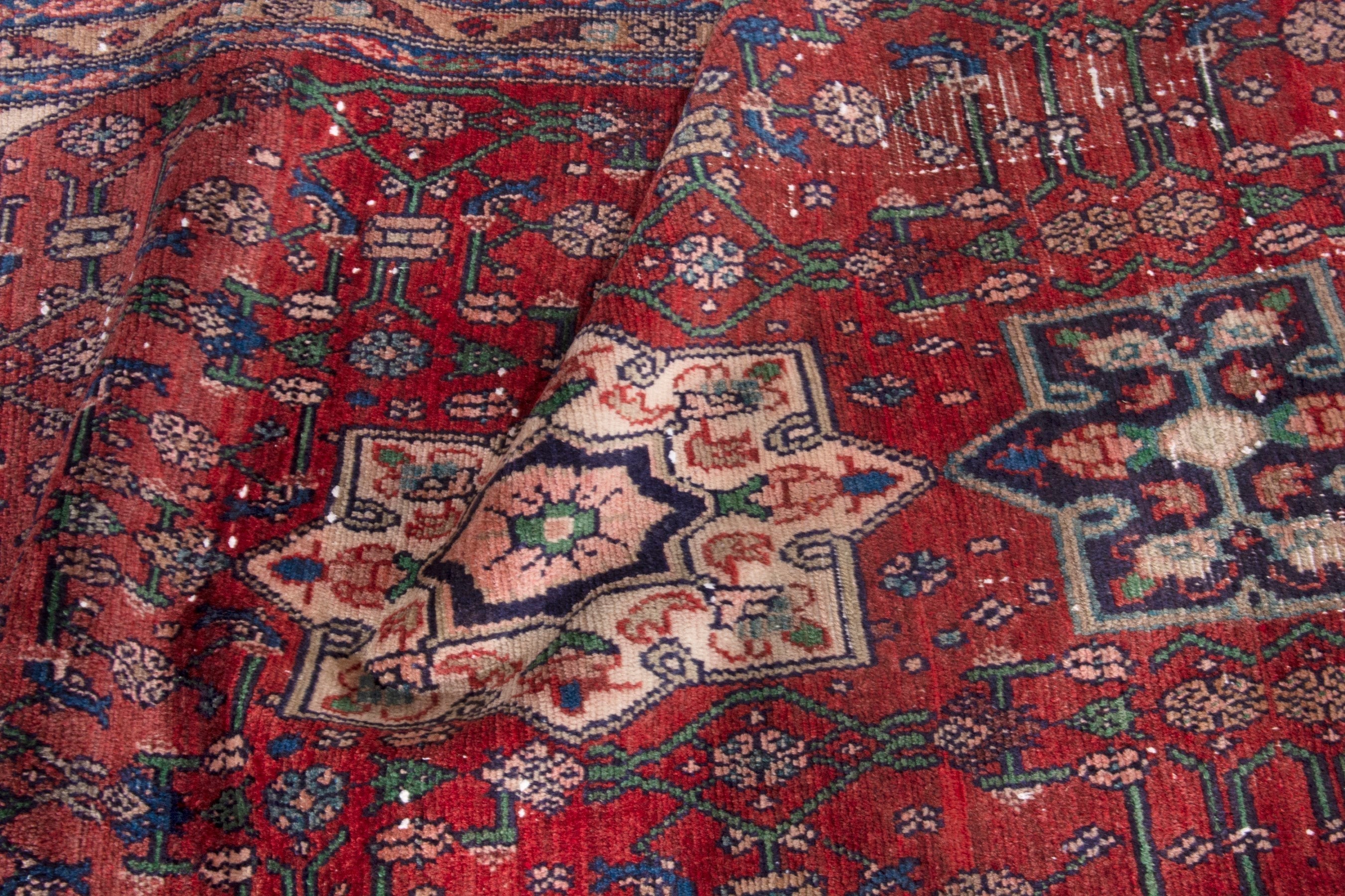 Persian Hamedan runner rug in deep red and off-white, view 19 of 20