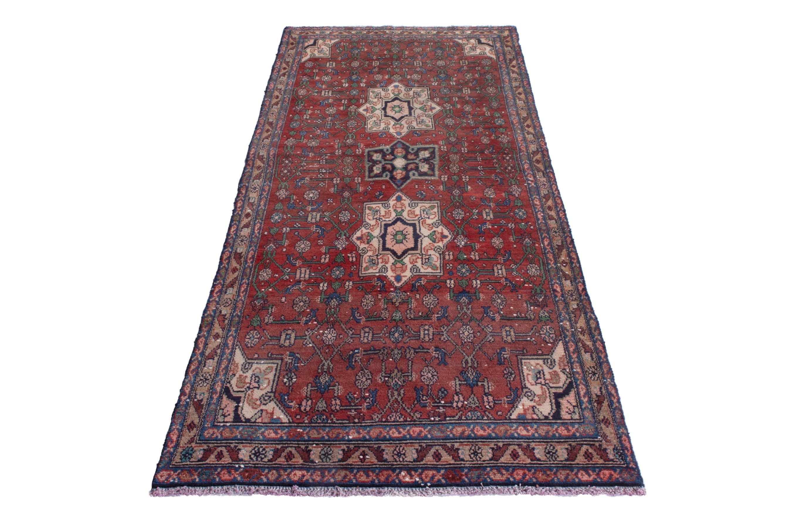 Persian Hamedan runner rug in deep red and off-white, view 2 of 20
