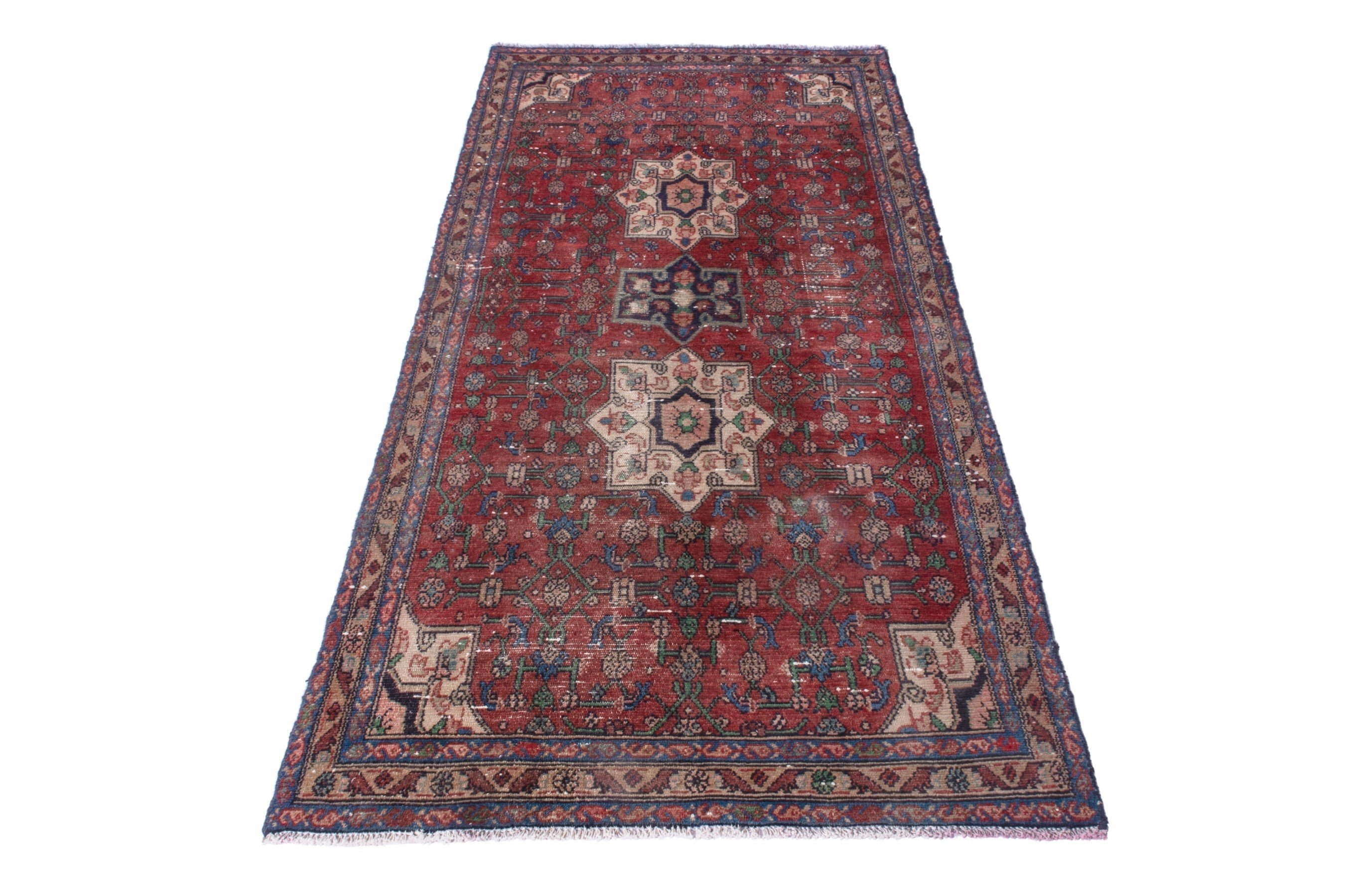 Persian Hamedan runner rug in deep red and off-white, view 3 of 20