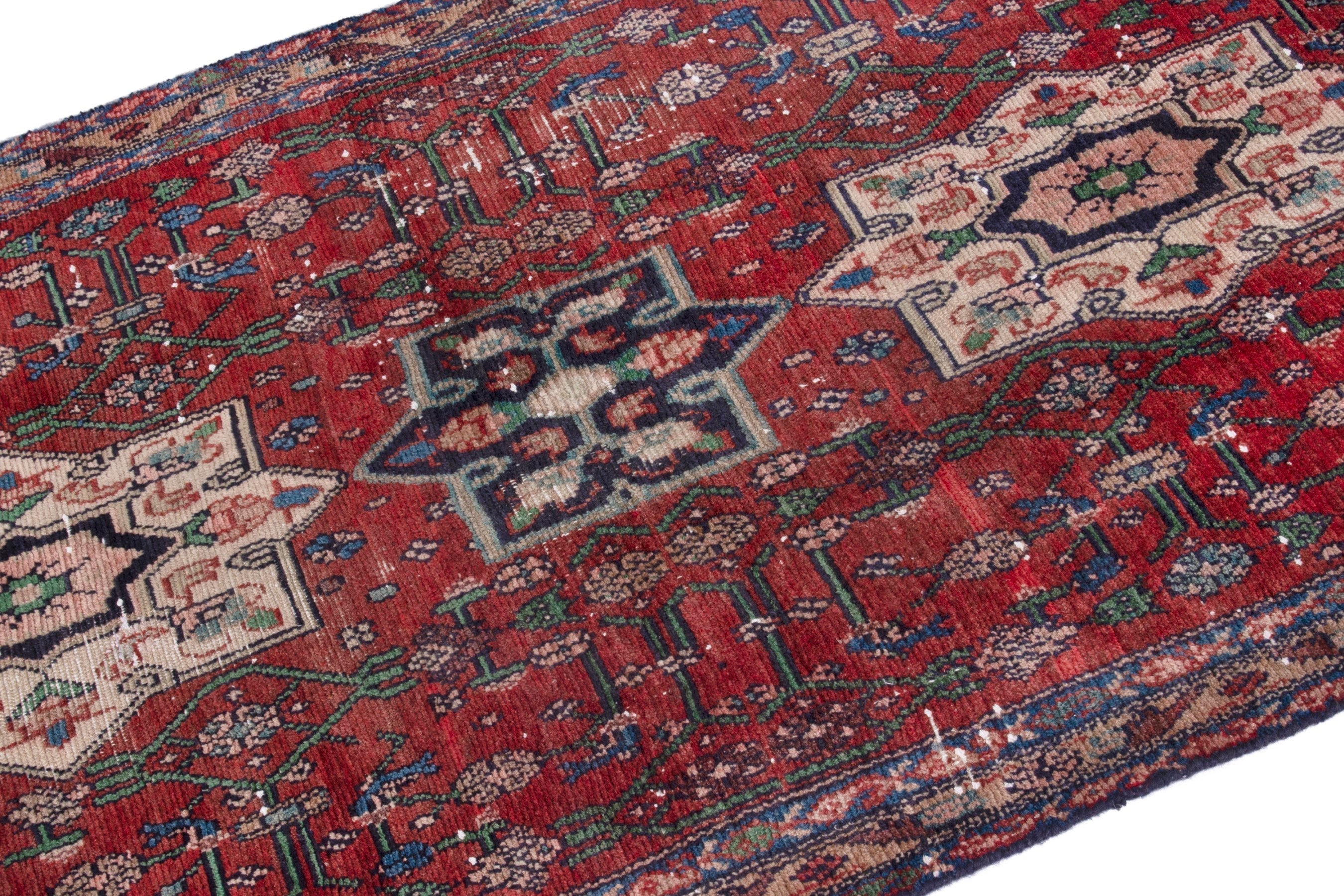 Persian Hamedan runner rug in deep red and off-white, view 6 of 20