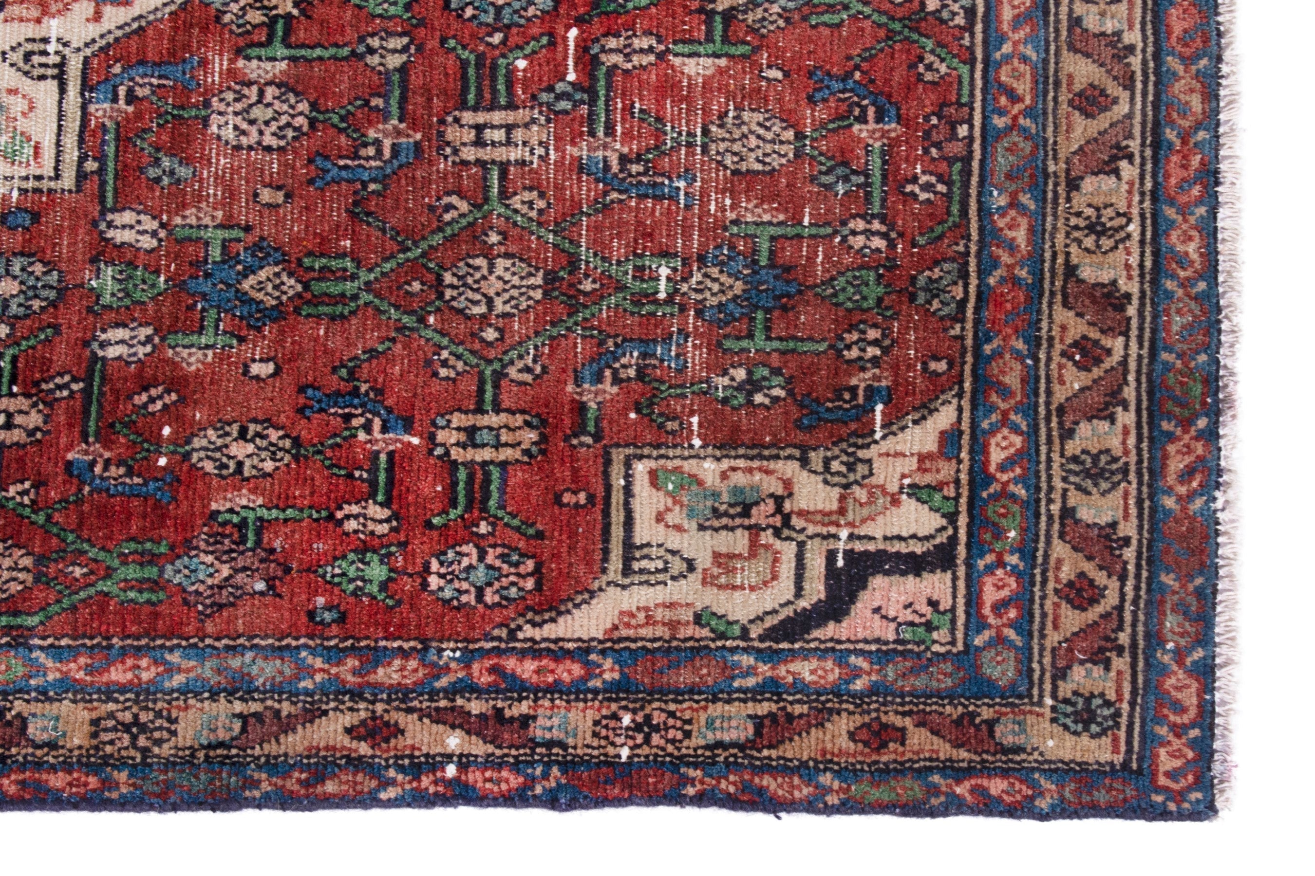 Persian Hamedan runner rug in deep red and off-white, view 10 of 20