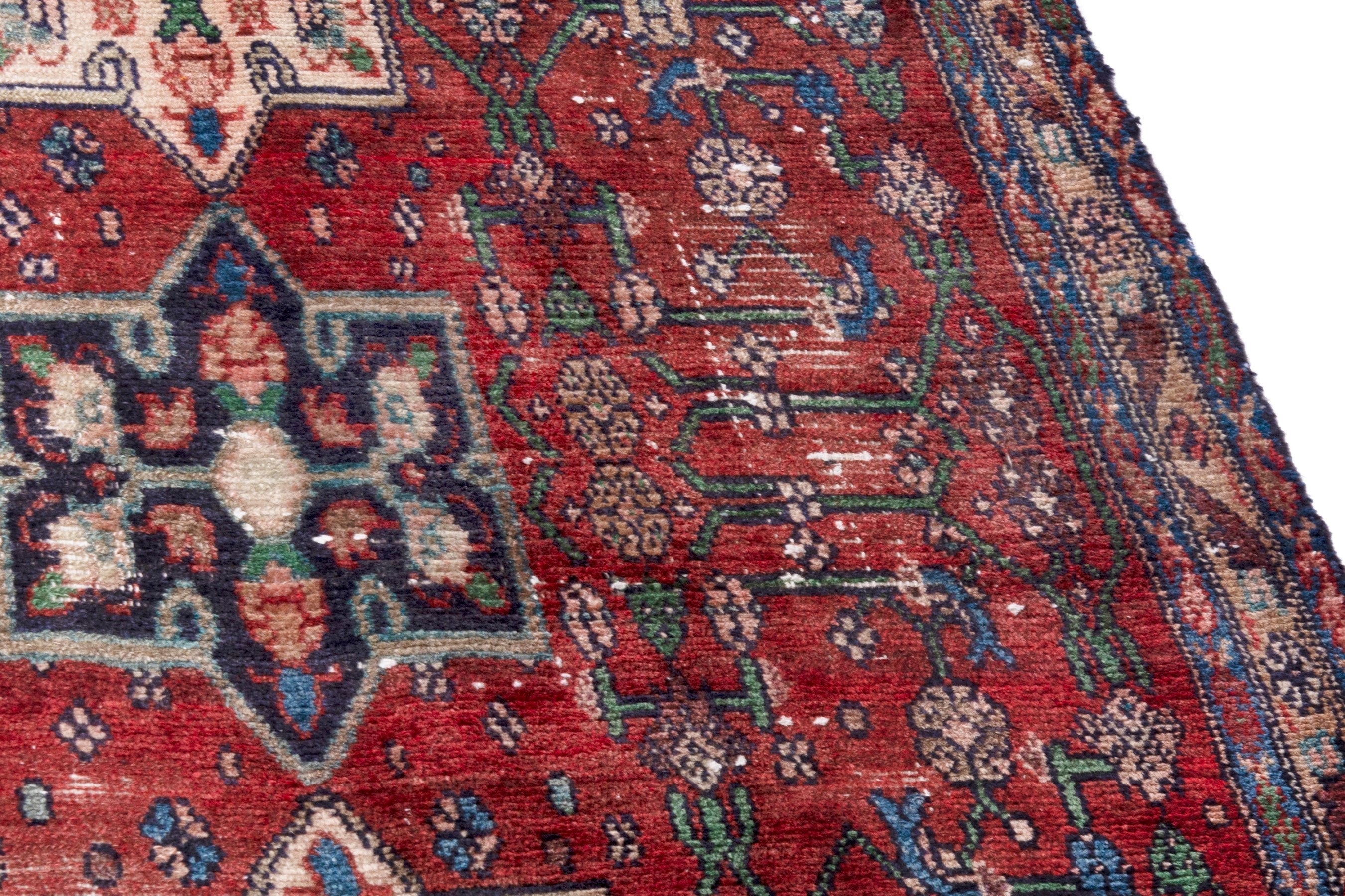 Persian Hamedan runner rug in deep red and off-white, view 9 of 20