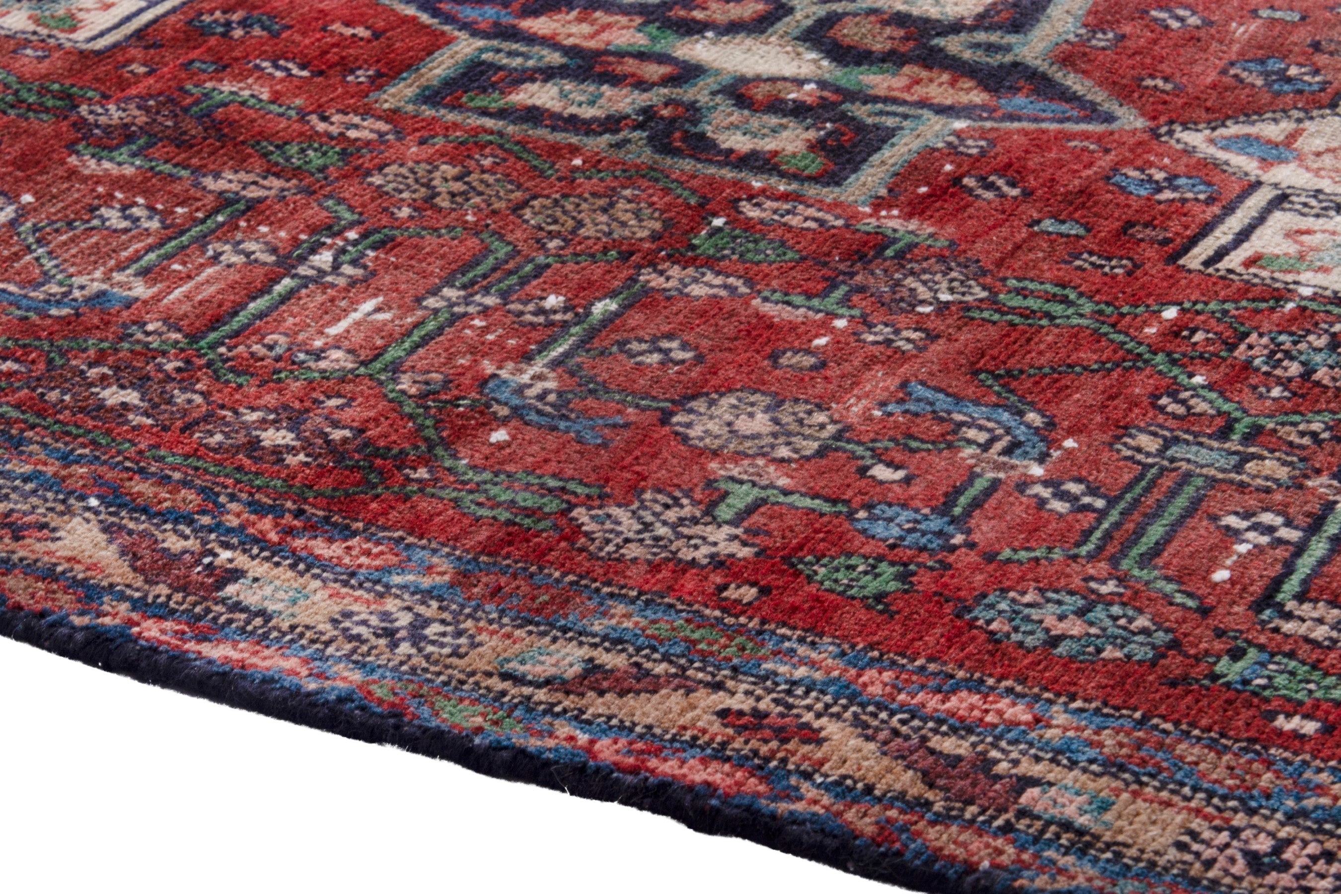 Persian Hamedan runner rug in deep red and off-white, view 5 of 20