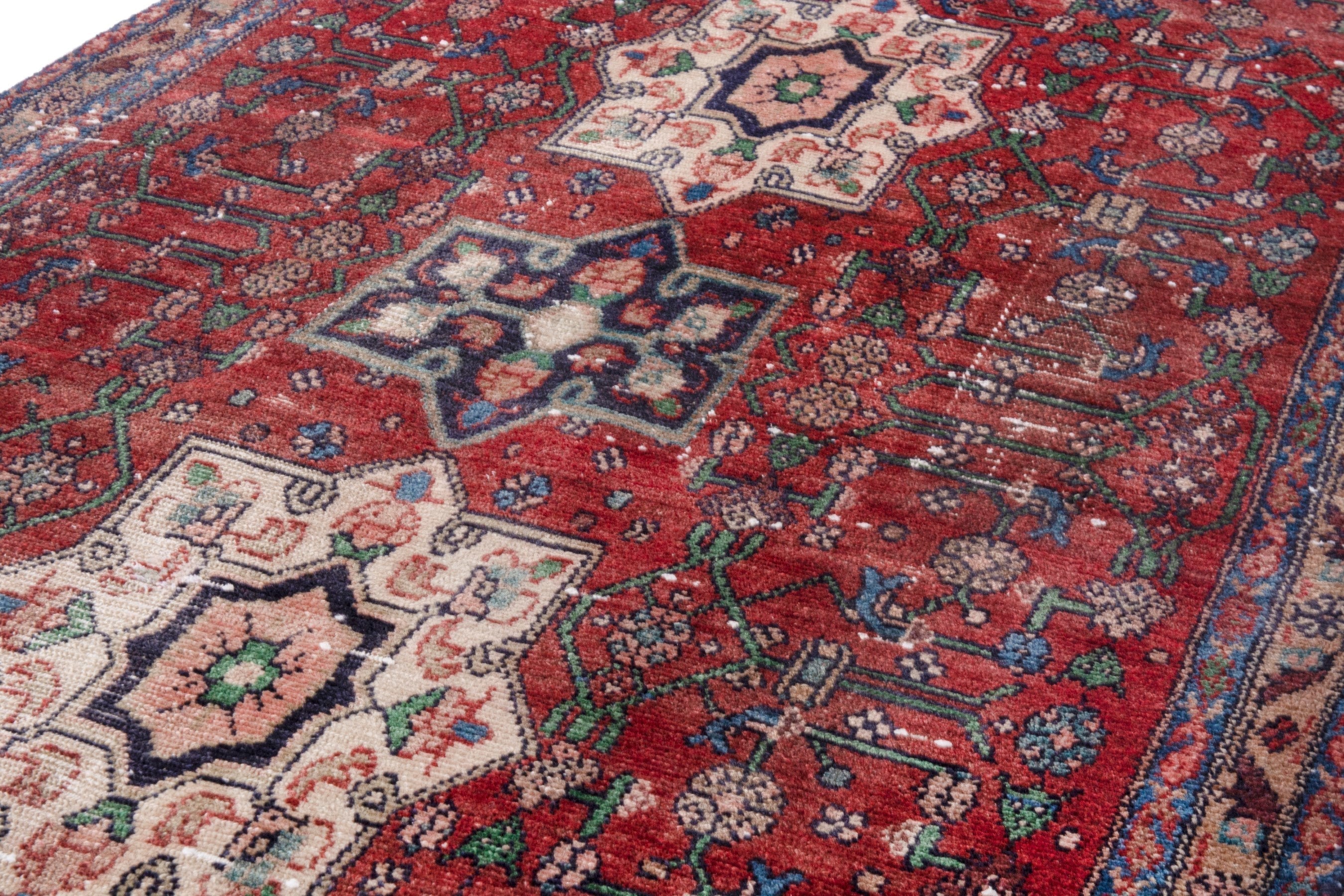 Persian Hamedan runner rug in deep red and off-white, view 7 of 20