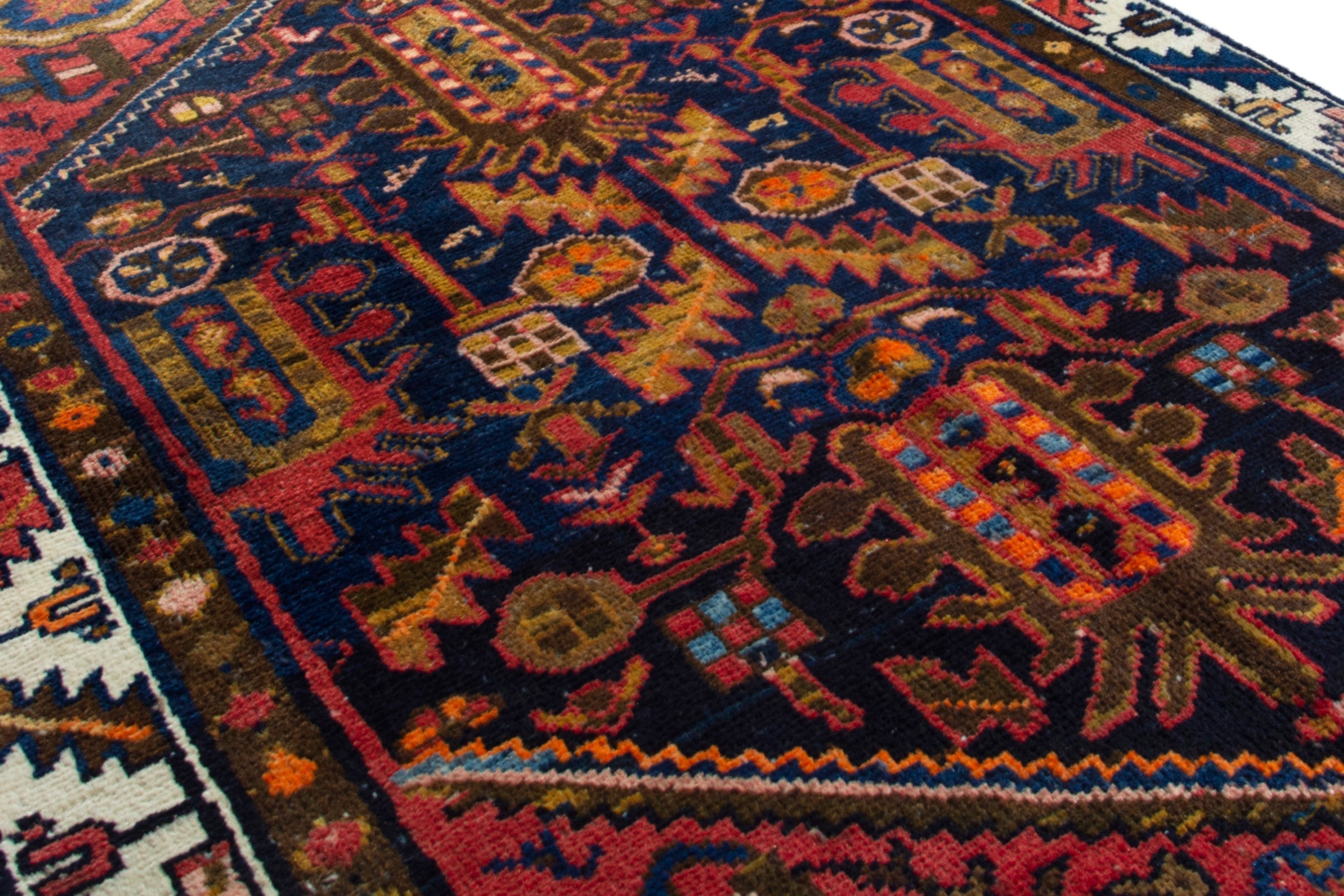 Persian Malayer accent rug in deep red and navy, view 8 of 19