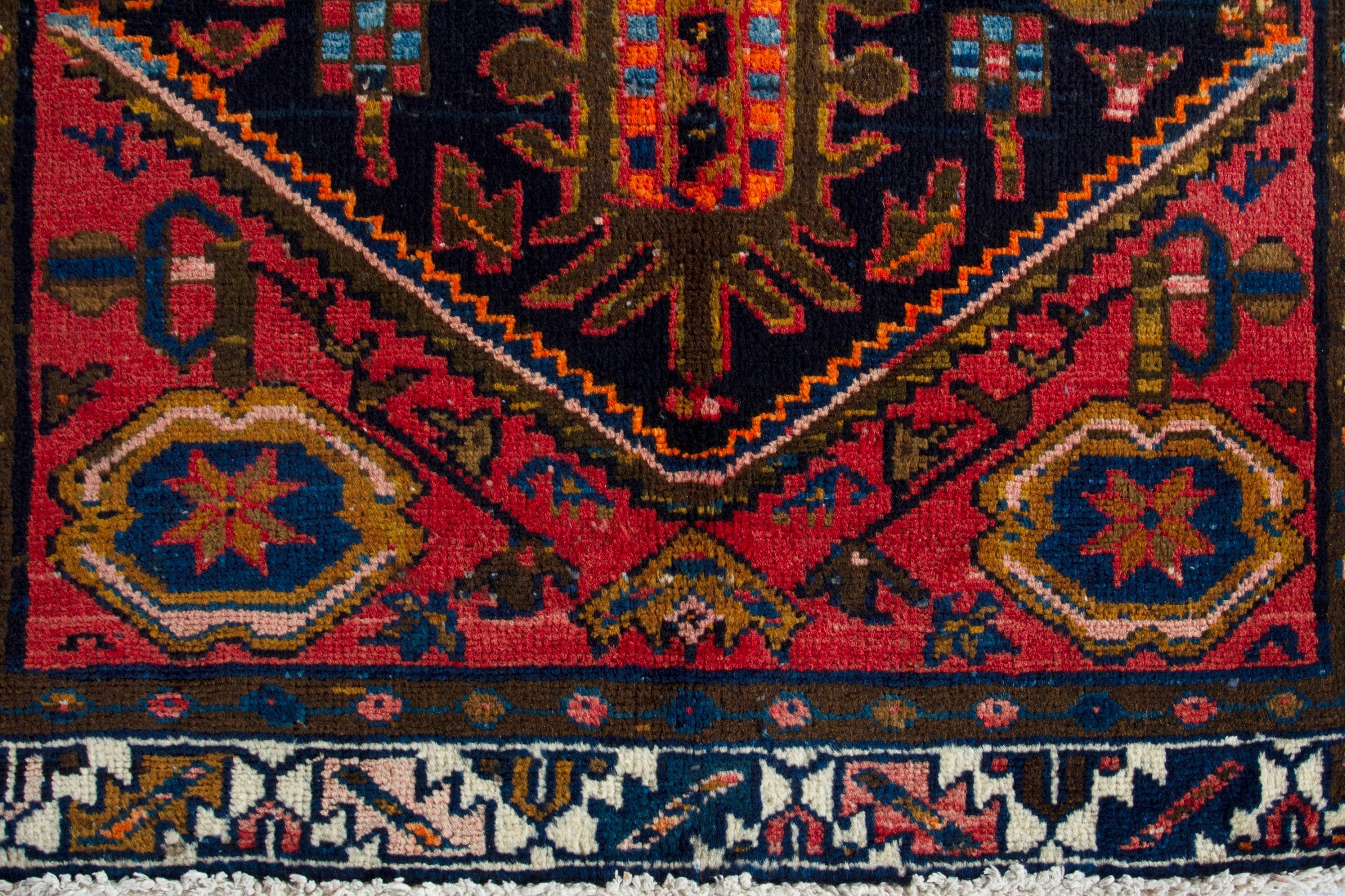 Persian Malayer accent rug in deep red and navy, view 11 of 19