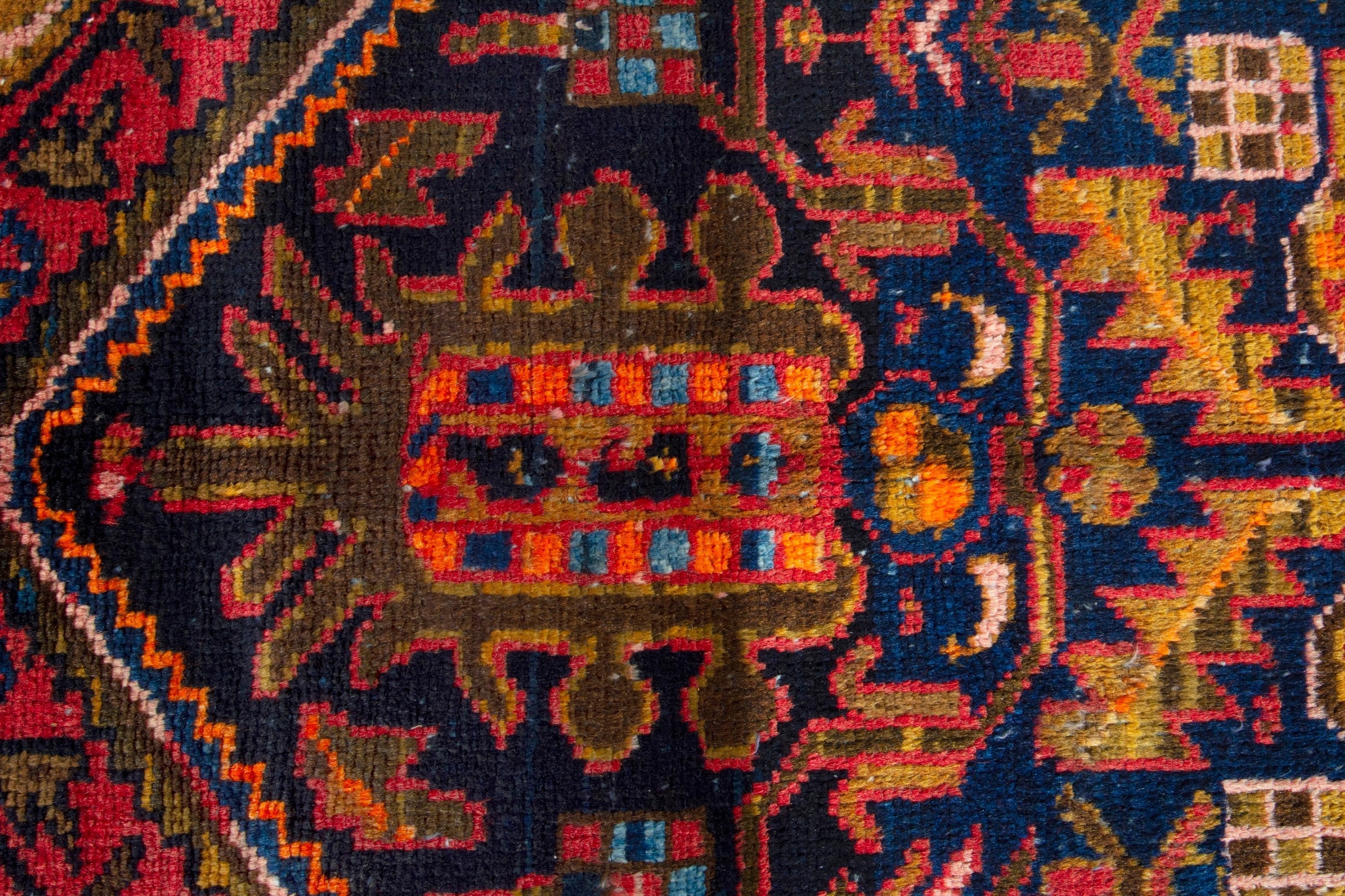 Persian Malayer accent rug in deep red and navy, view 13 of 19