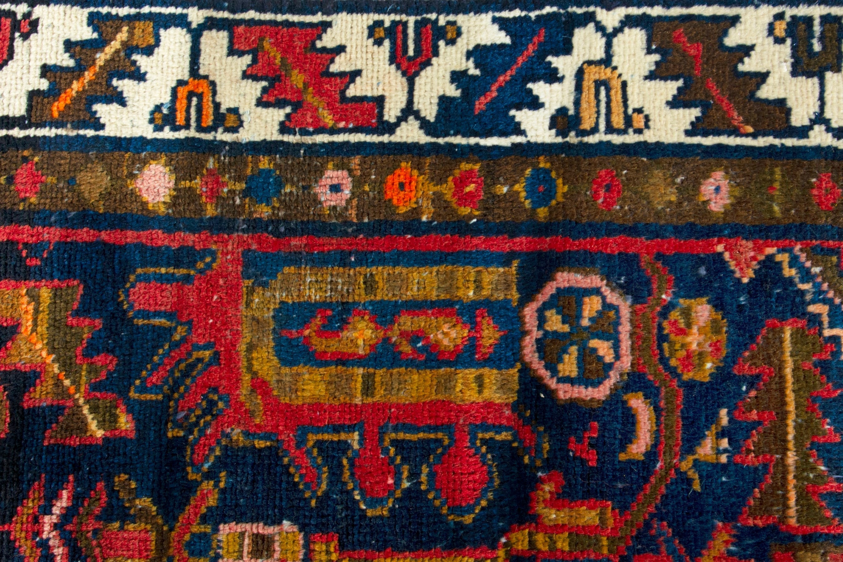 Persian Malayer accent rug in deep red and navy, view 12 of 19