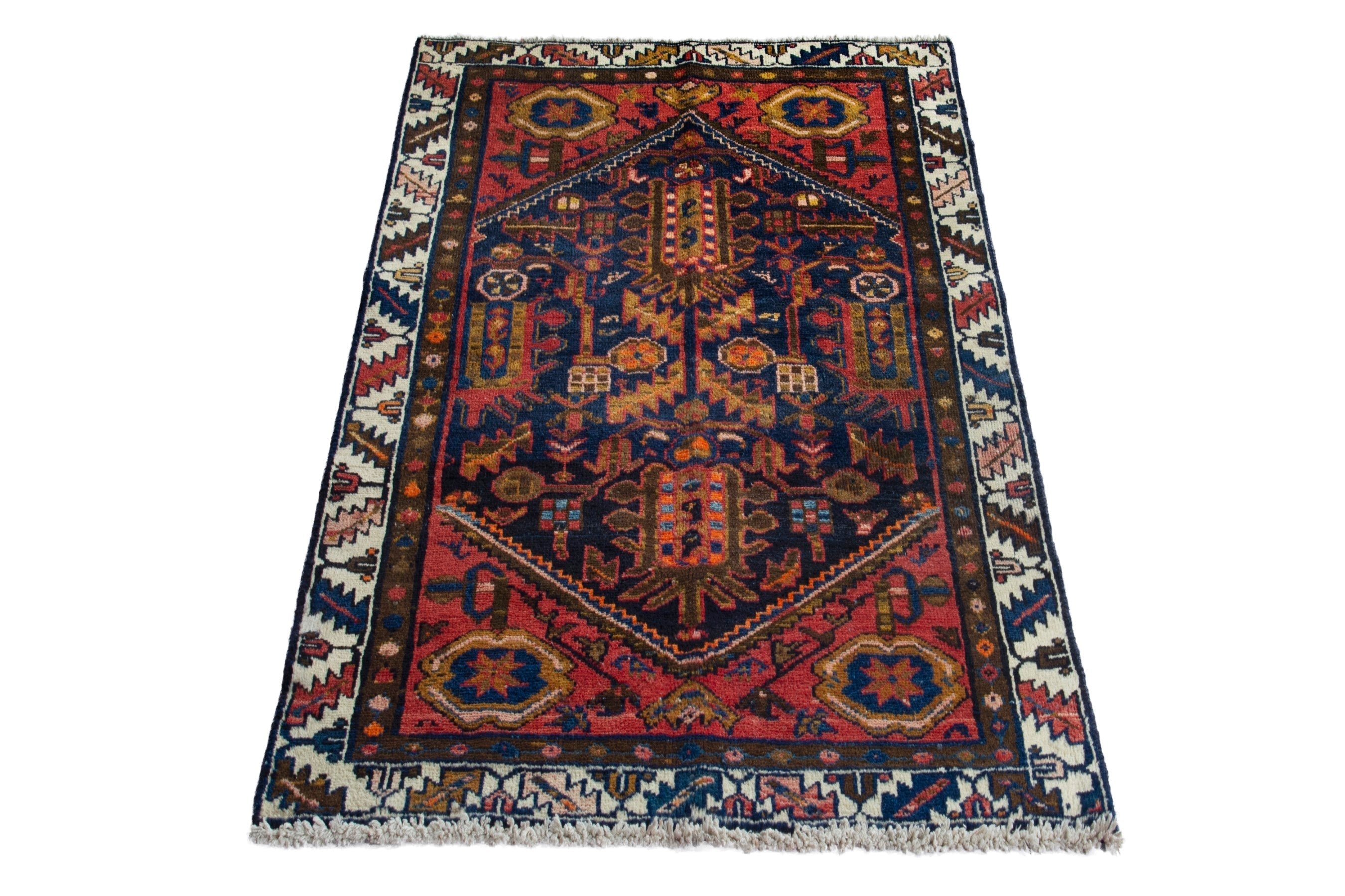 Persian Malayer accent rug in deep red and navy, view 2 of 19