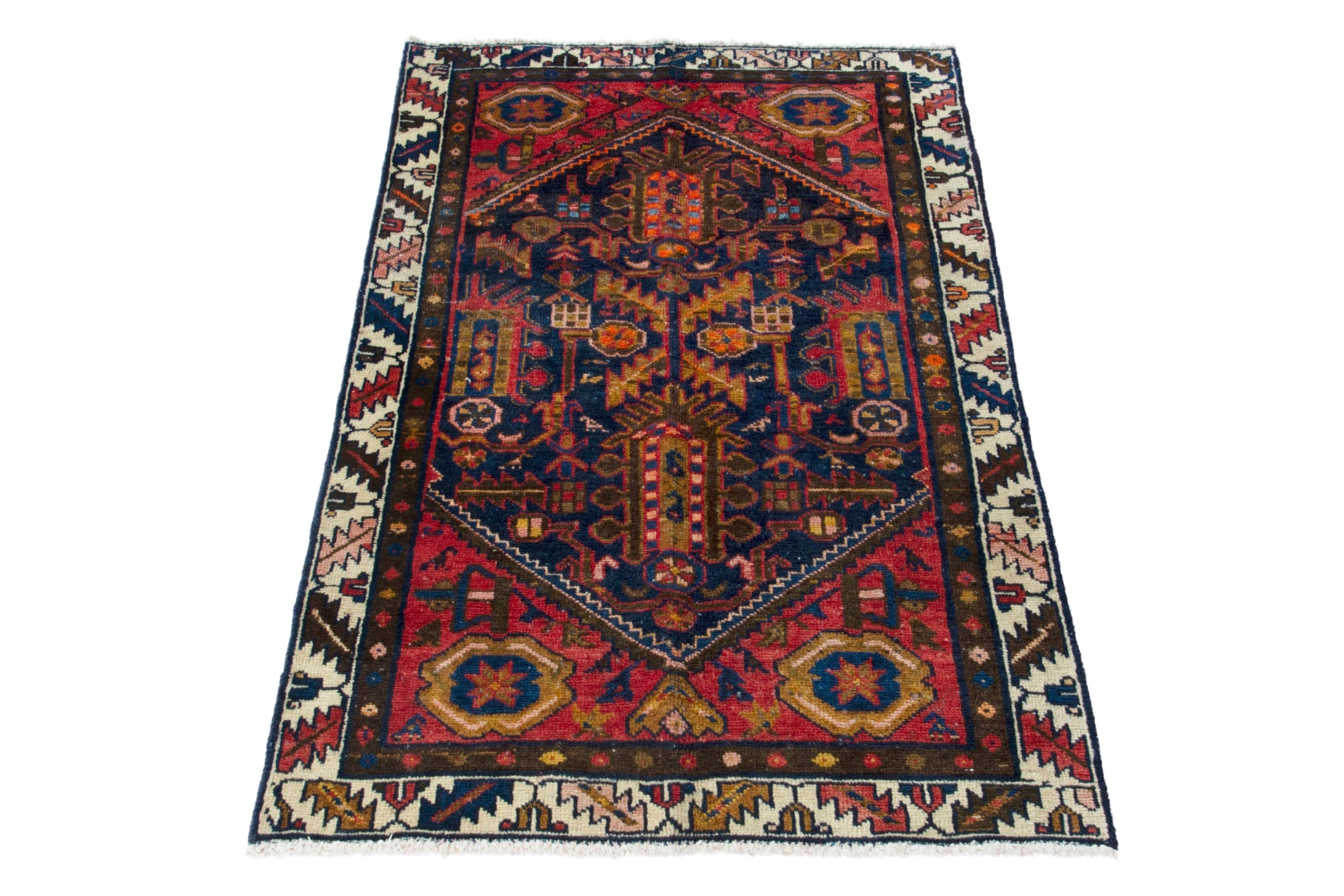 Persian Malayer accent rug in deep red and navy, view 3 of 19