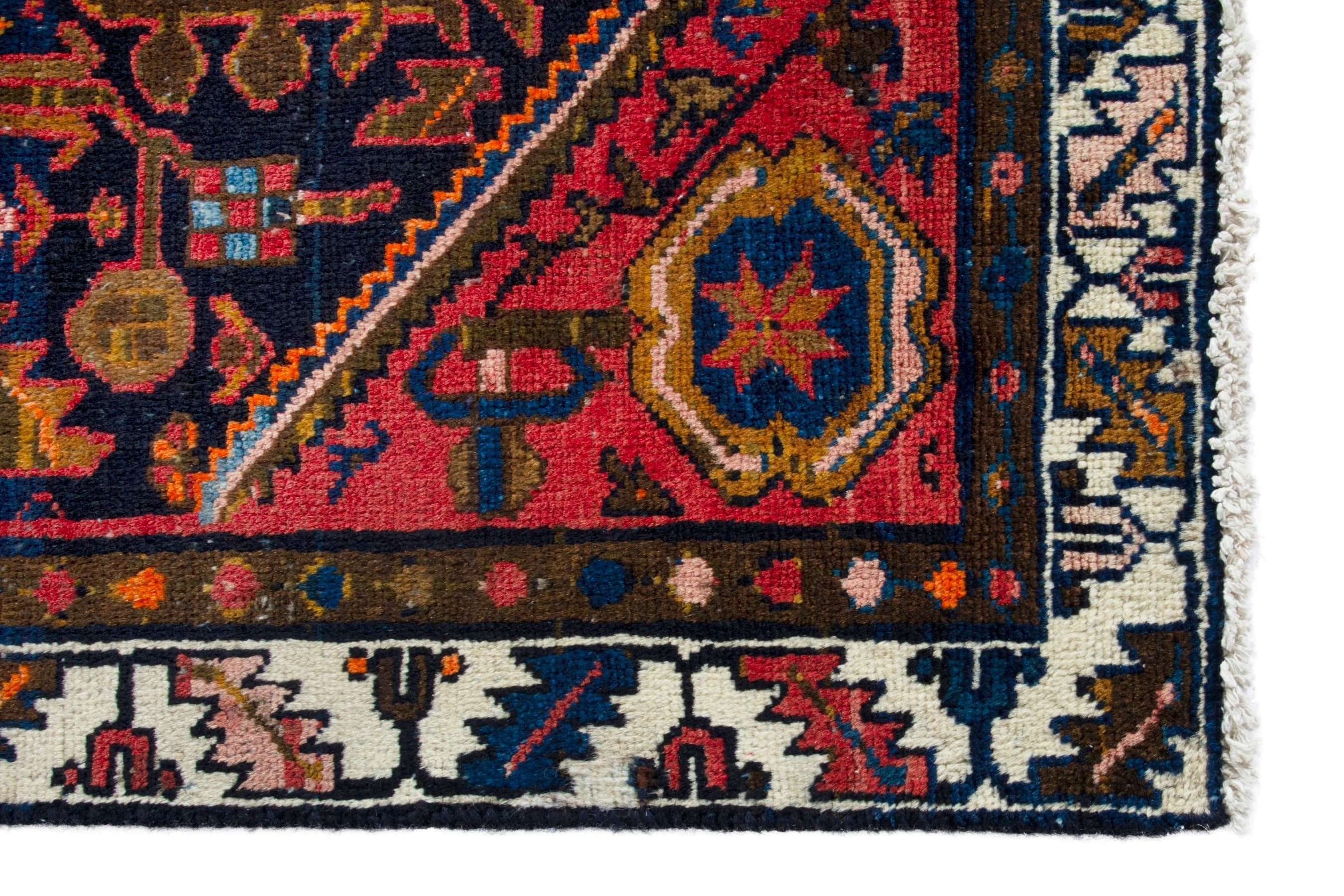 Persian Malayer accent rug in deep red and navy, view 10 of 19