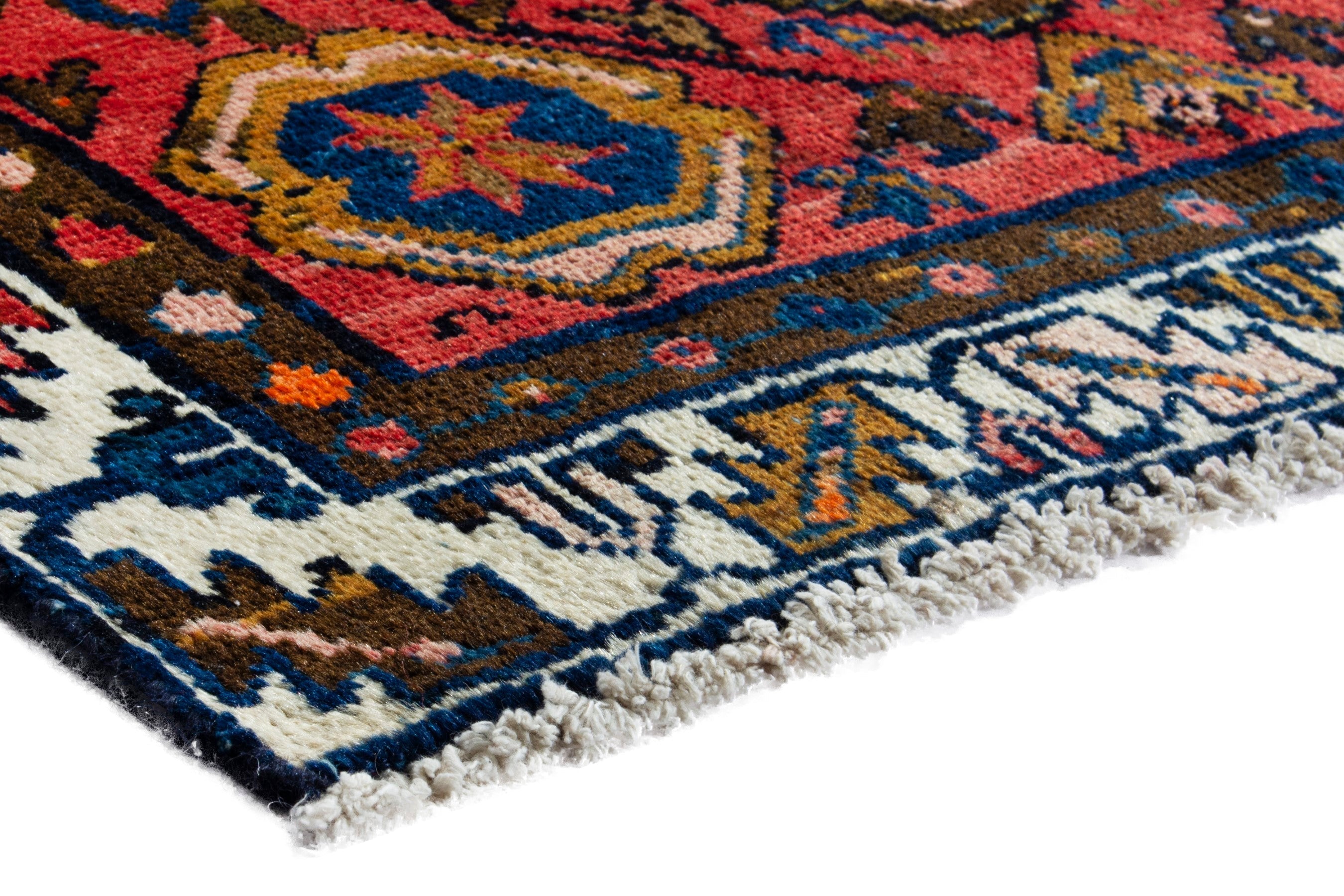 Persian Malayer accent rug in deep red and navy, view 4 of 19