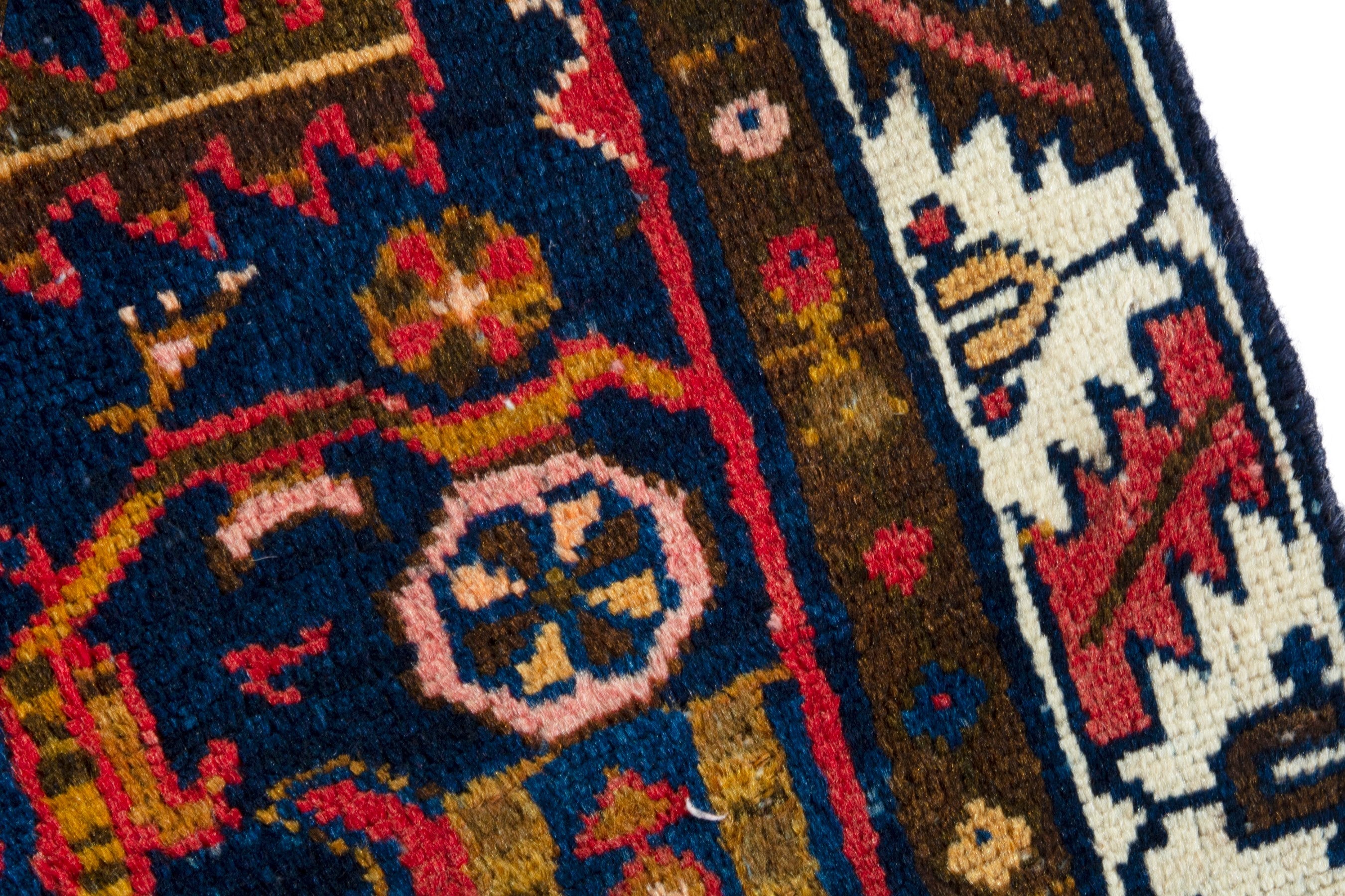 Persian Malayer accent rug in deep red and navy, view 9 of 19