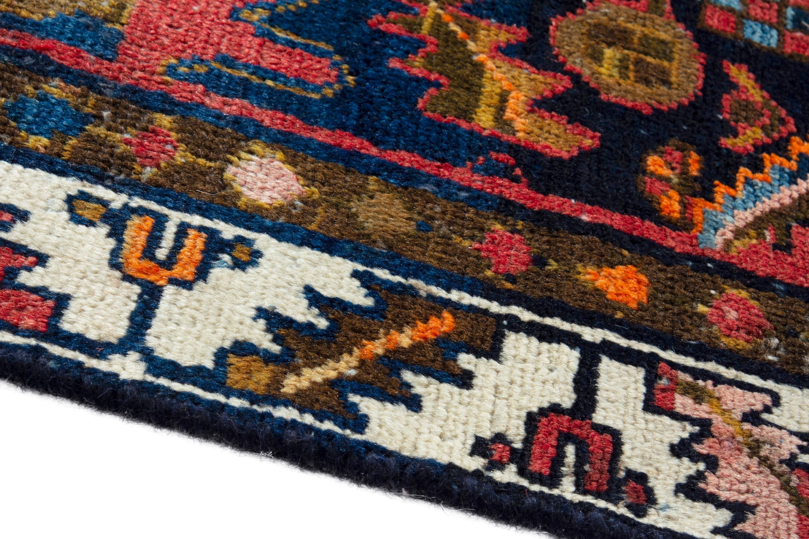 Persian Malayer accent rug in deep red and navy, view 5 of 19