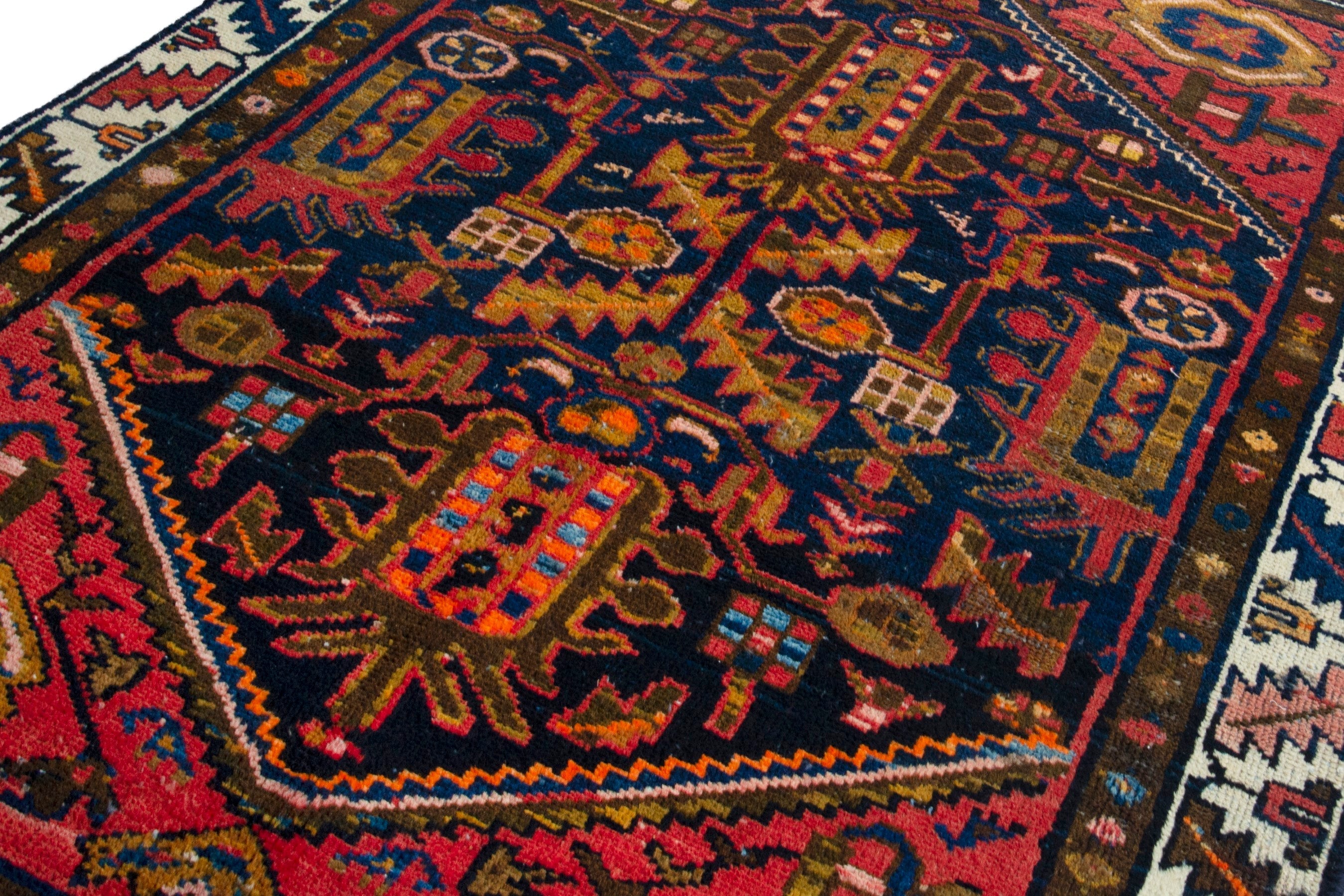 Persian Malayer accent rug in deep red and navy, view 7 of 19