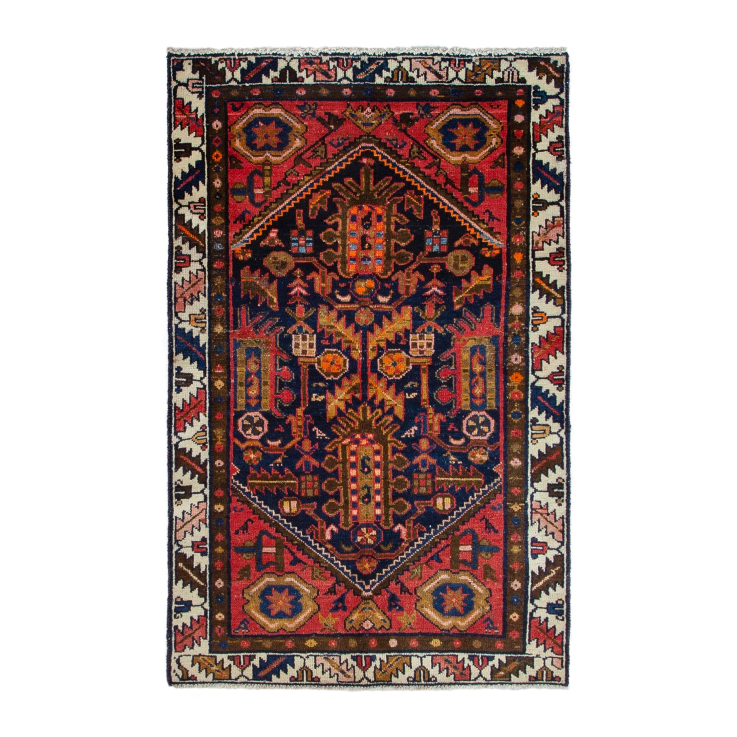 Persian Malayer accent rug in deep red and navy, 3'3" x 5'2"