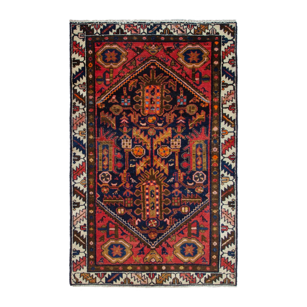 Persian Malayer accent rug in deep red and navy, 3'3" x 5'2"