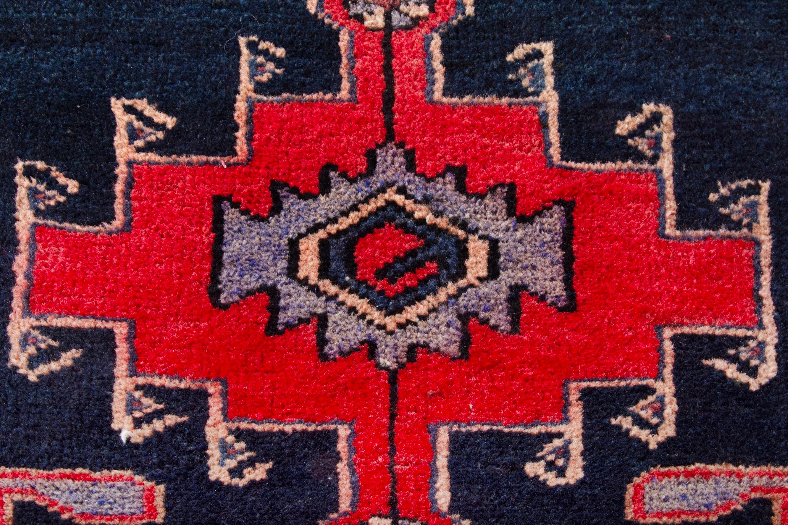 Persian Zanjan rug in navy and deep red, view 13 of 19