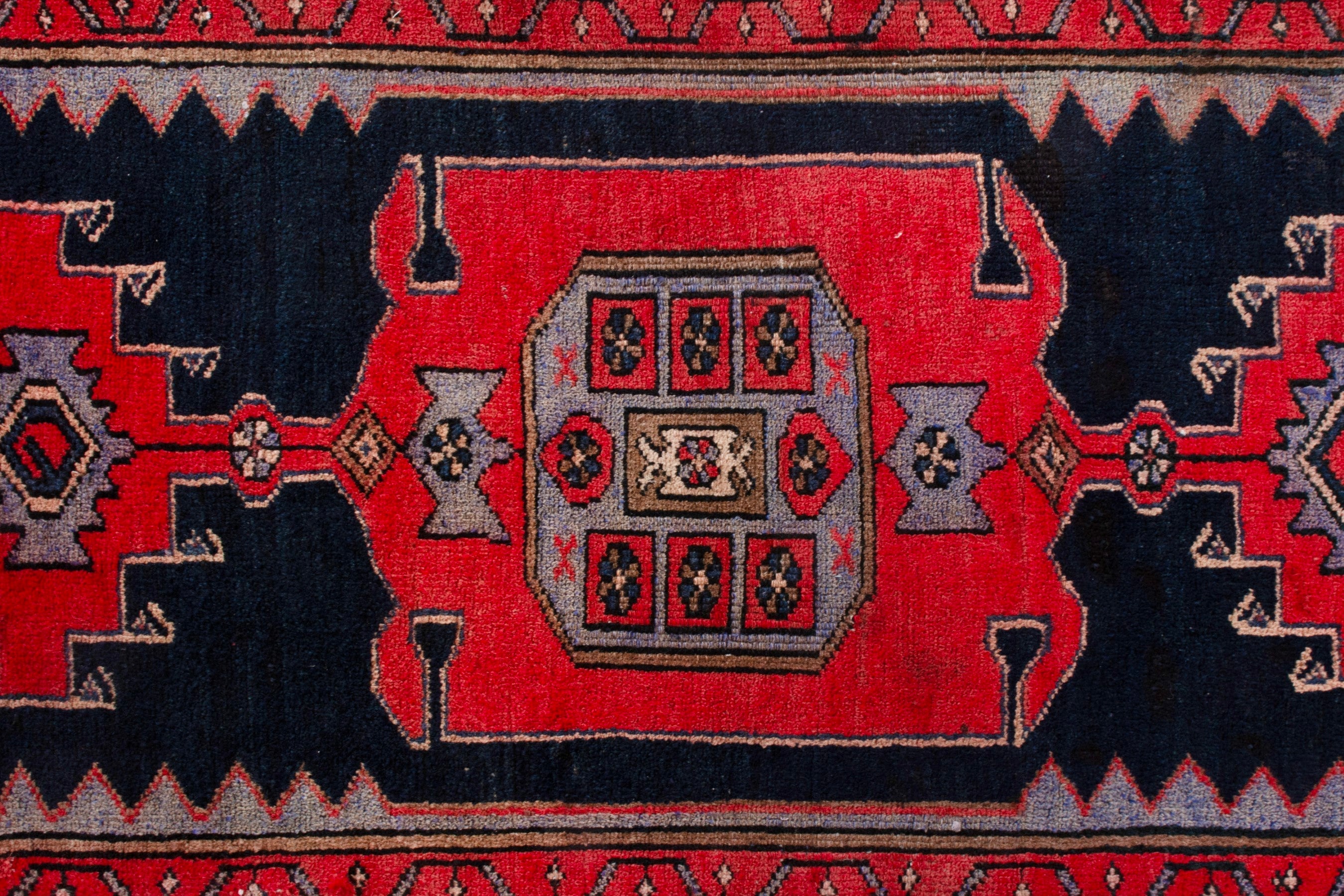 Persian Zanjan rug in navy and deep red, view 14 of 19