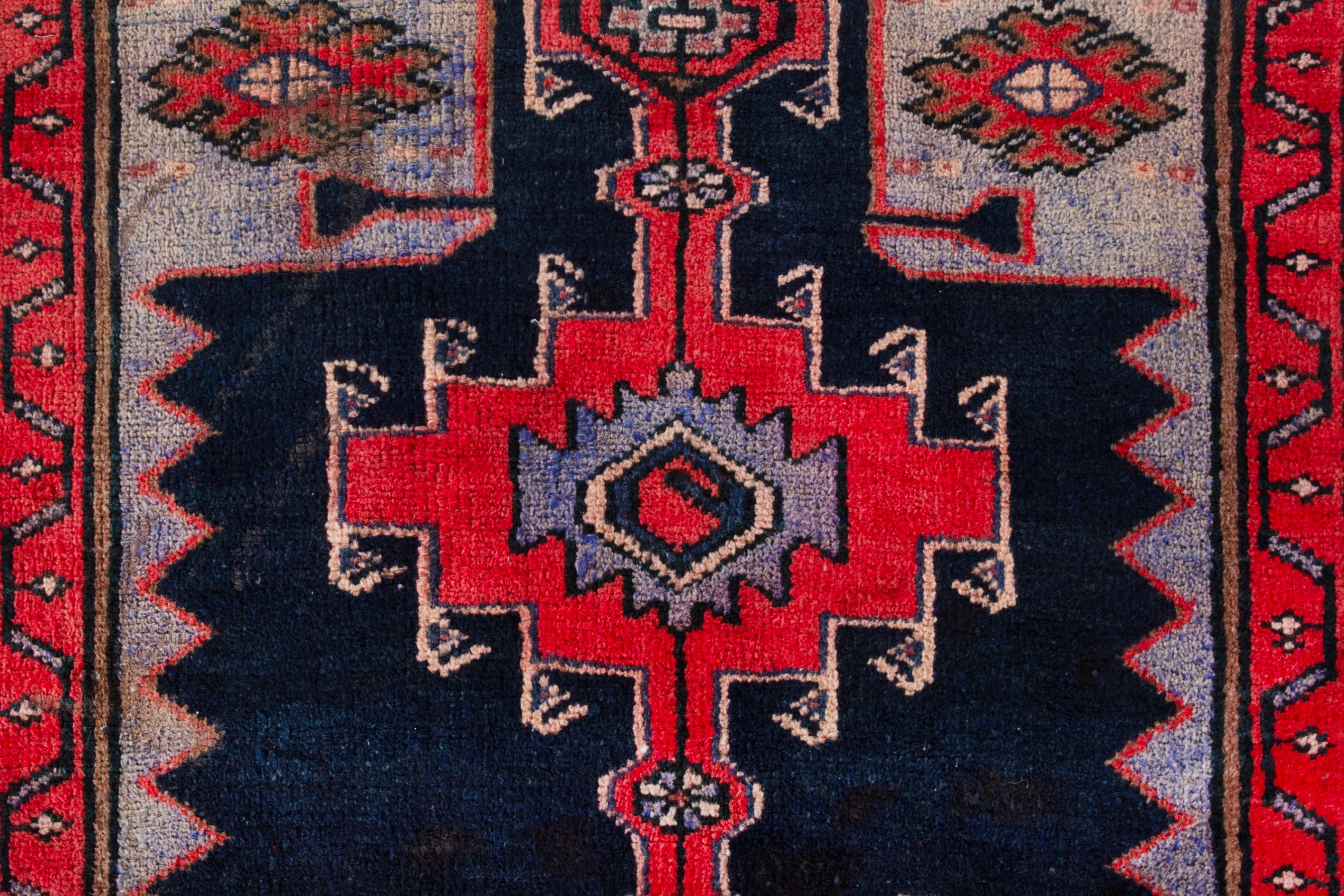 Persian Zanjan rug in navy and deep red, view 15 of 19