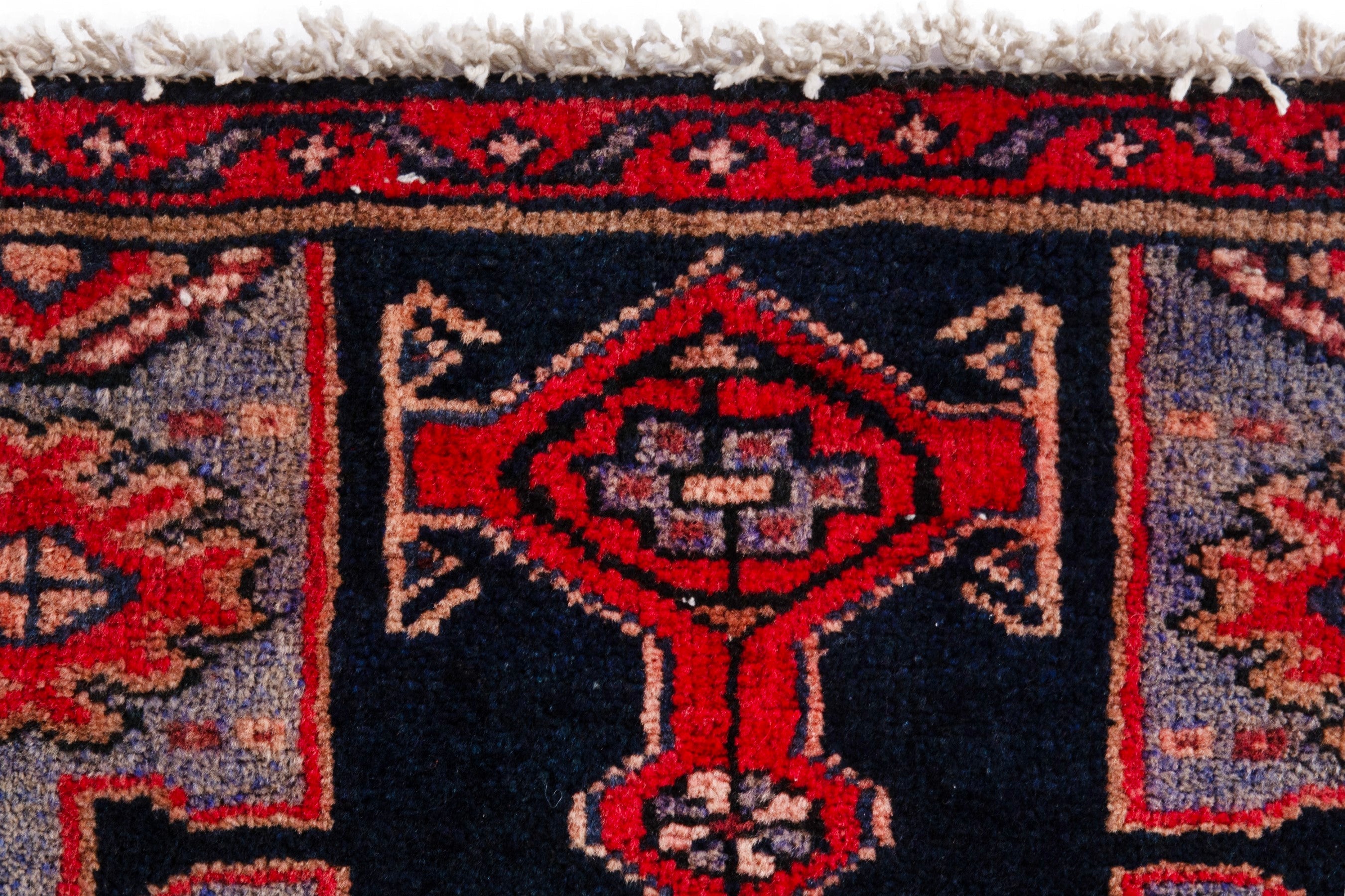 Persian Zanjan rug in navy and deep red, view 12 of 19
