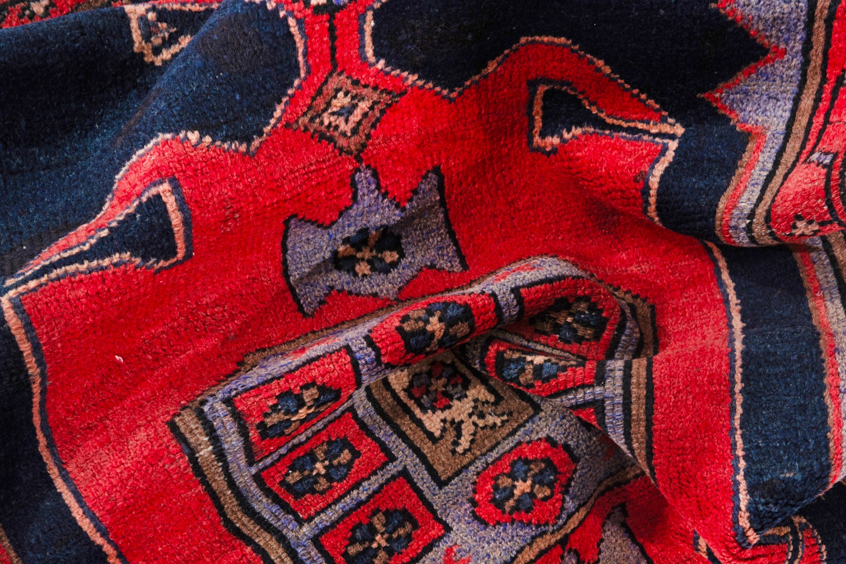 Persian Zanjan rug in navy and deep red, view 16 of 19