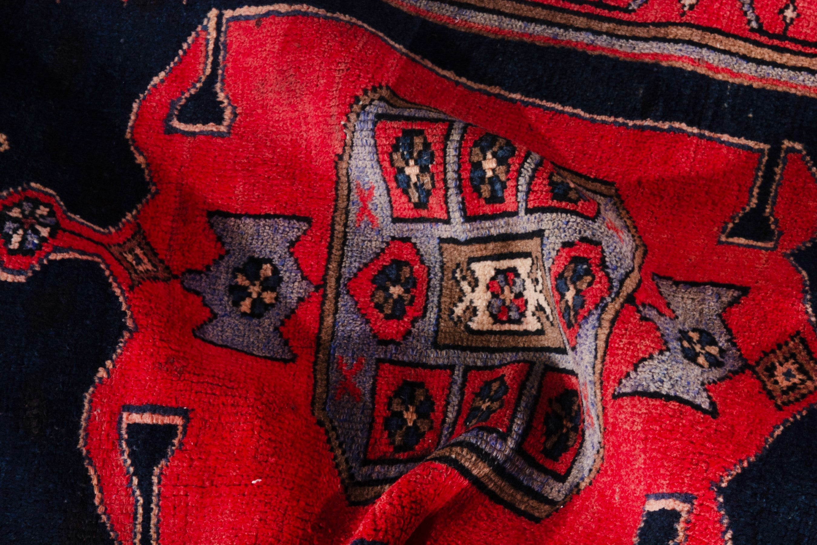 Persian Zanjan rug in navy and deep red, view 17 of 19