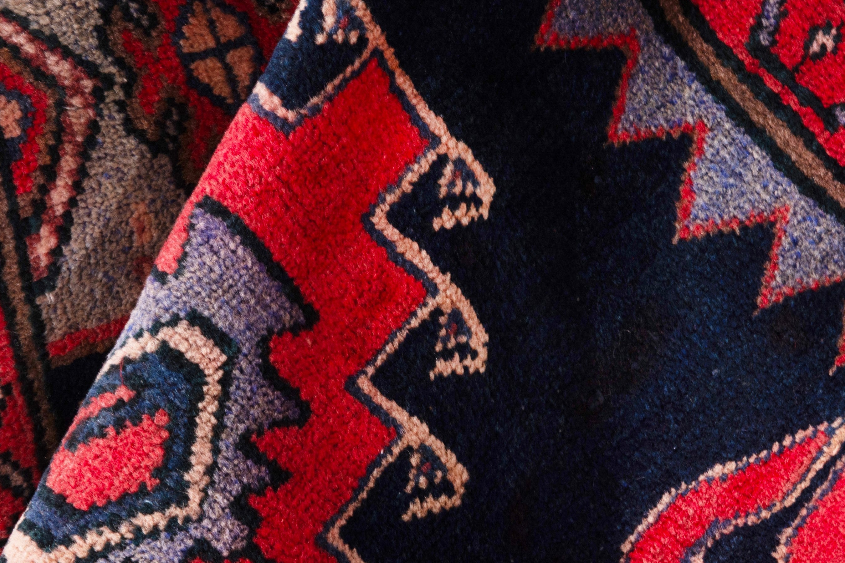 Persian Zanjan rug in navy and deep red, view 18 of 19