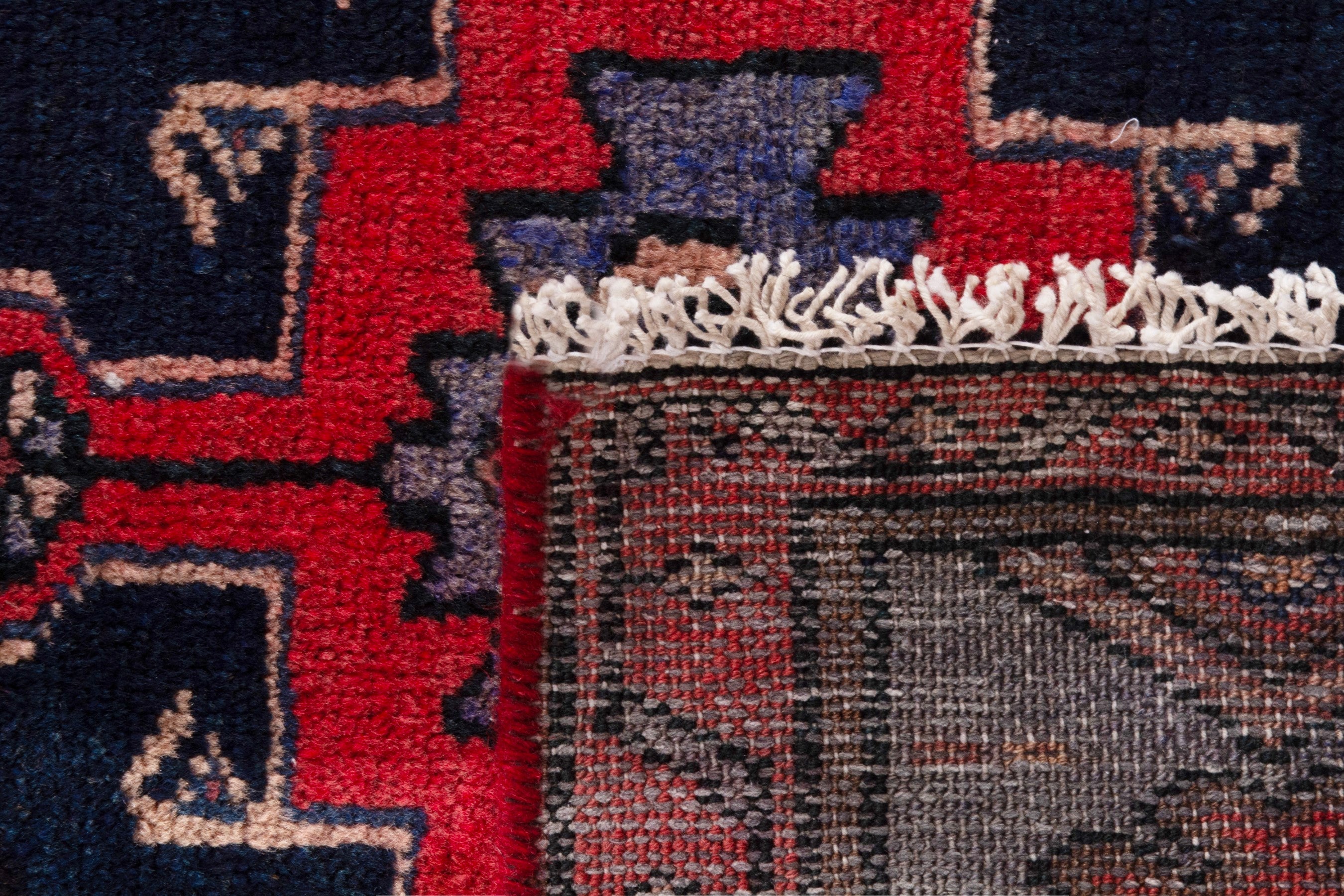 Persian Zanjan rug in navy and deep red, view 19 of 19