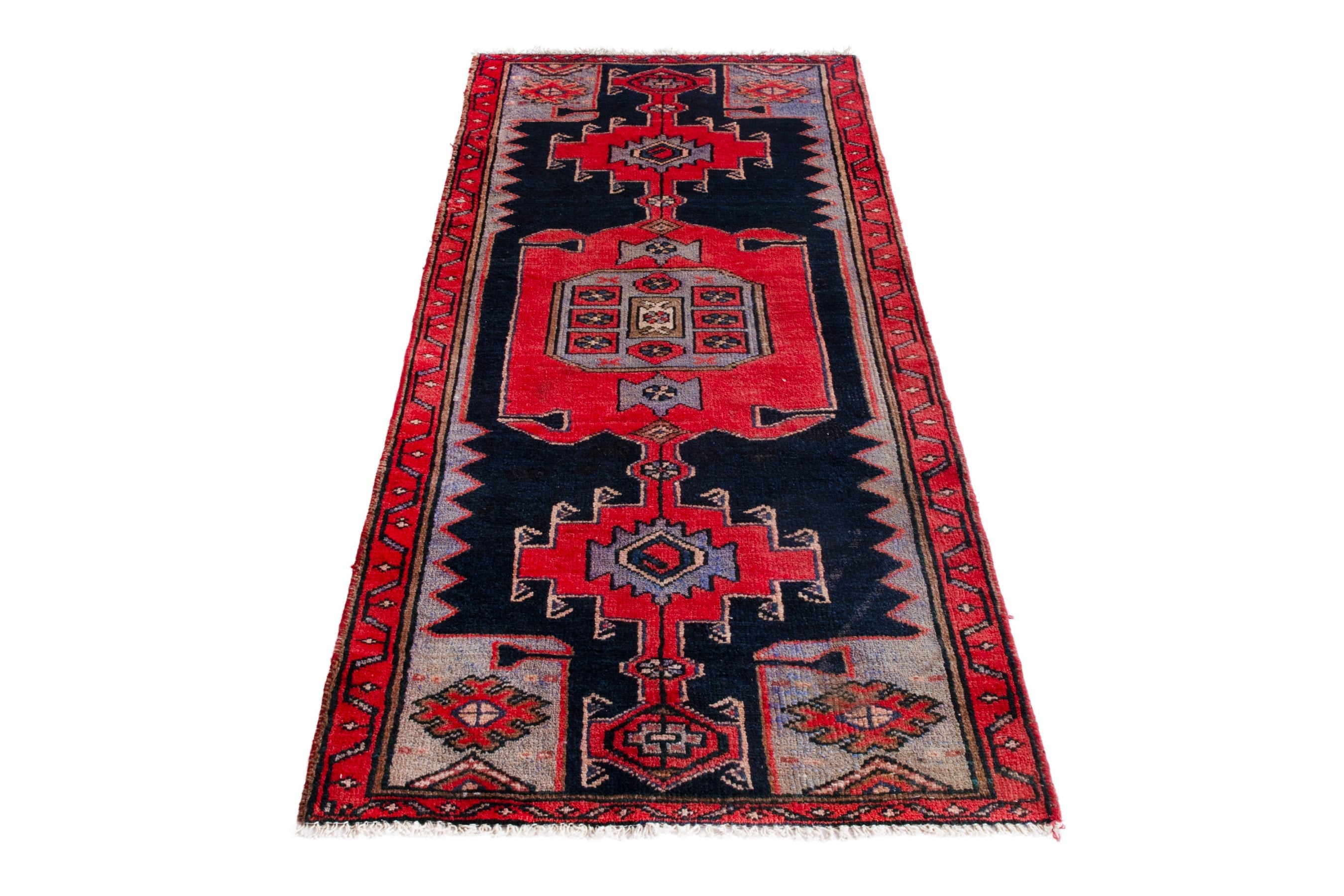 Persian Zanjan rug in navy and deep red, view 2 of 19