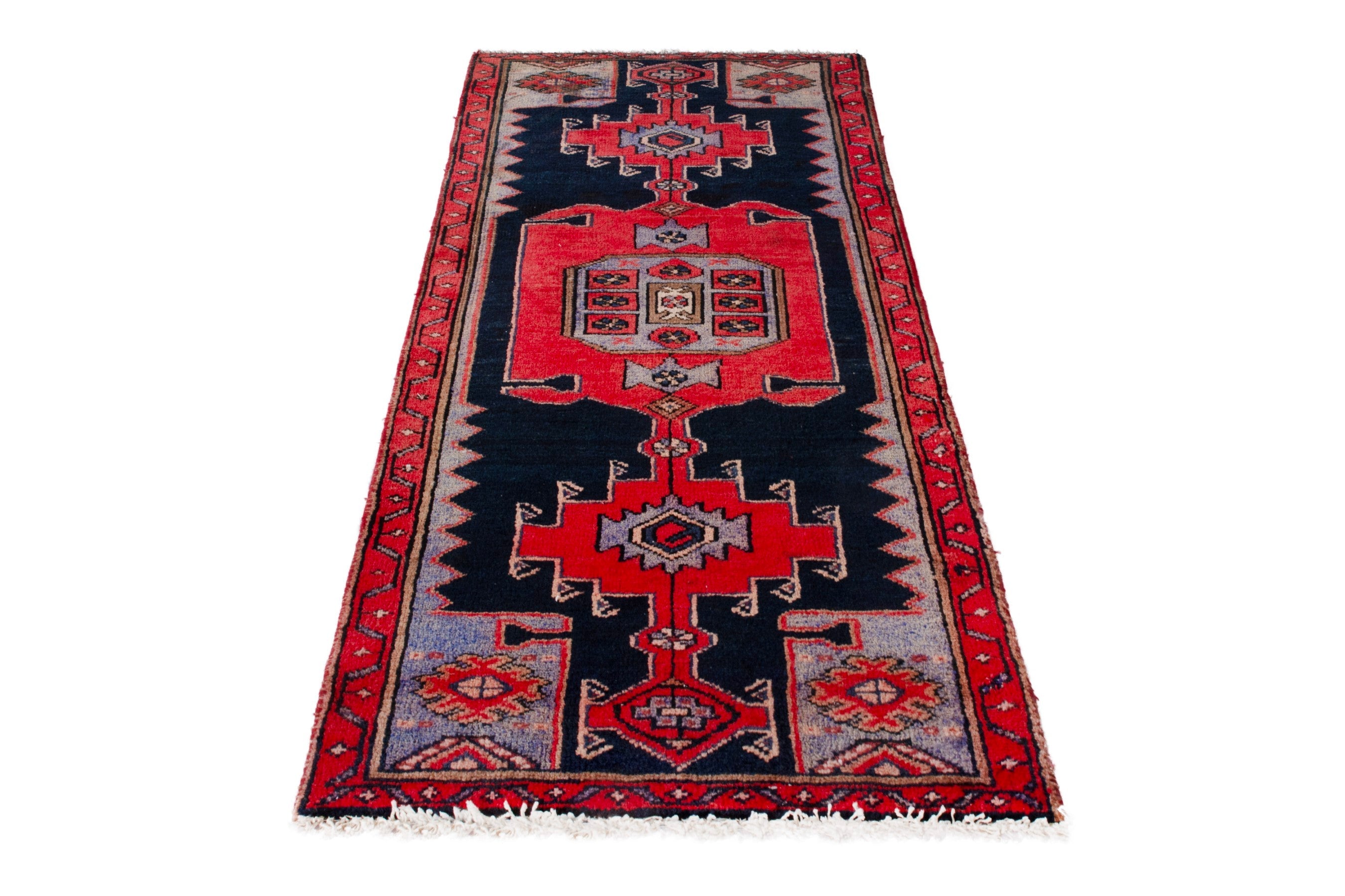 Persian Zanjan rug in navy and deep red, view 3 of 19