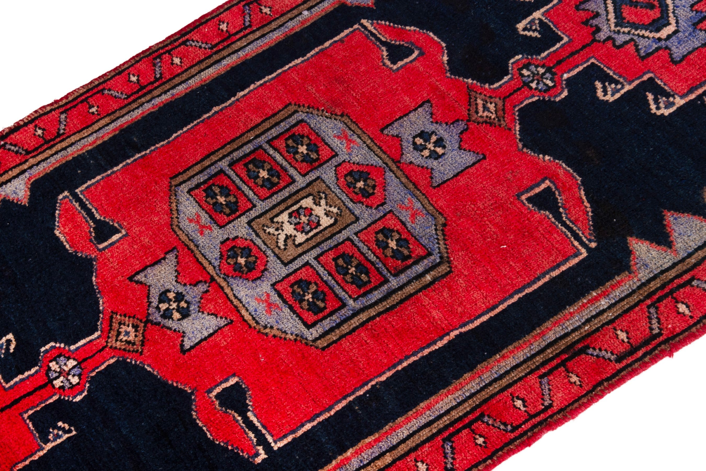 Persian Zanjan rug in navy and deep red, view 6 of 19
