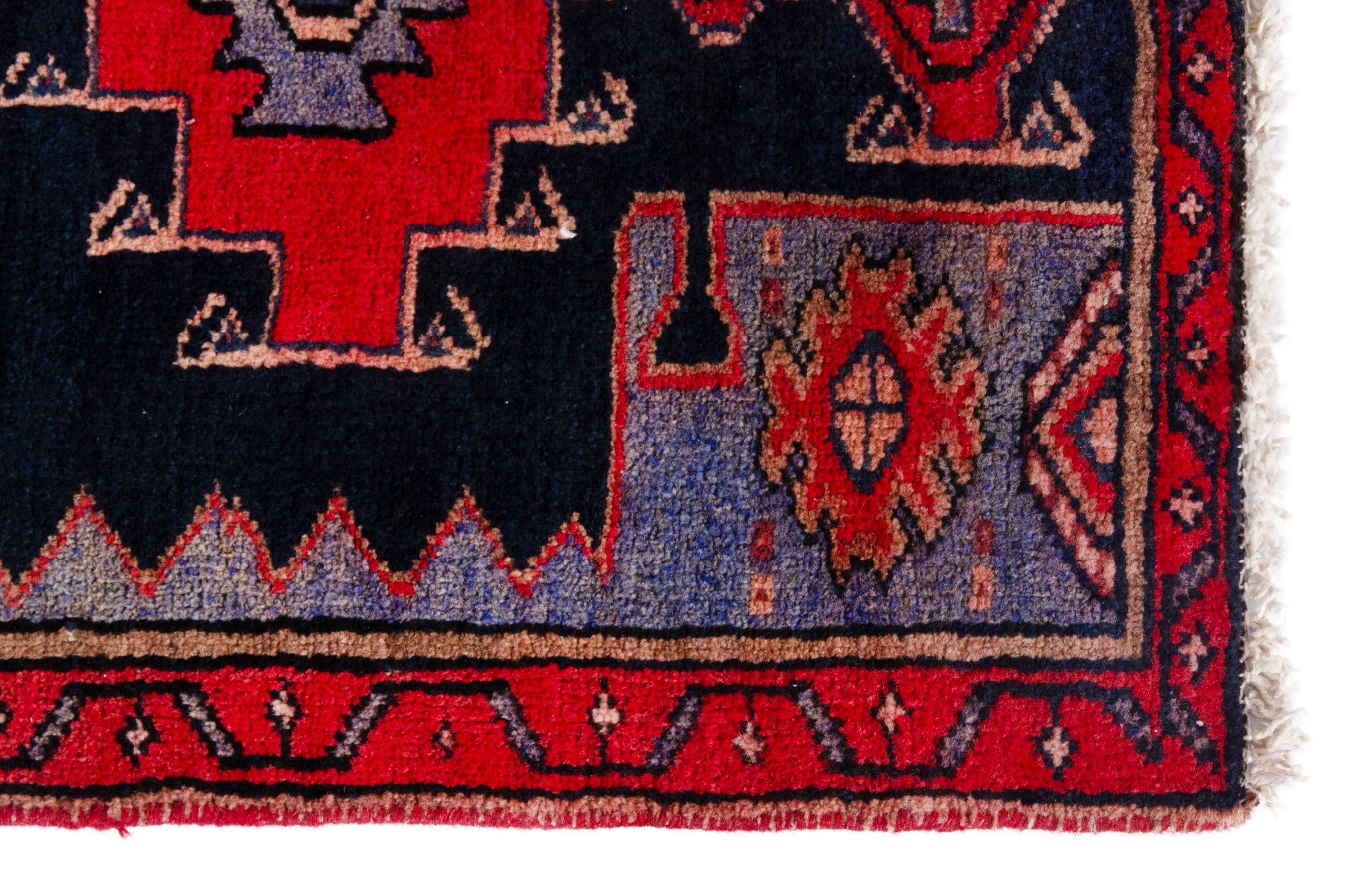 Persian Zanjan rug in navy and deep red, view 10 of 19