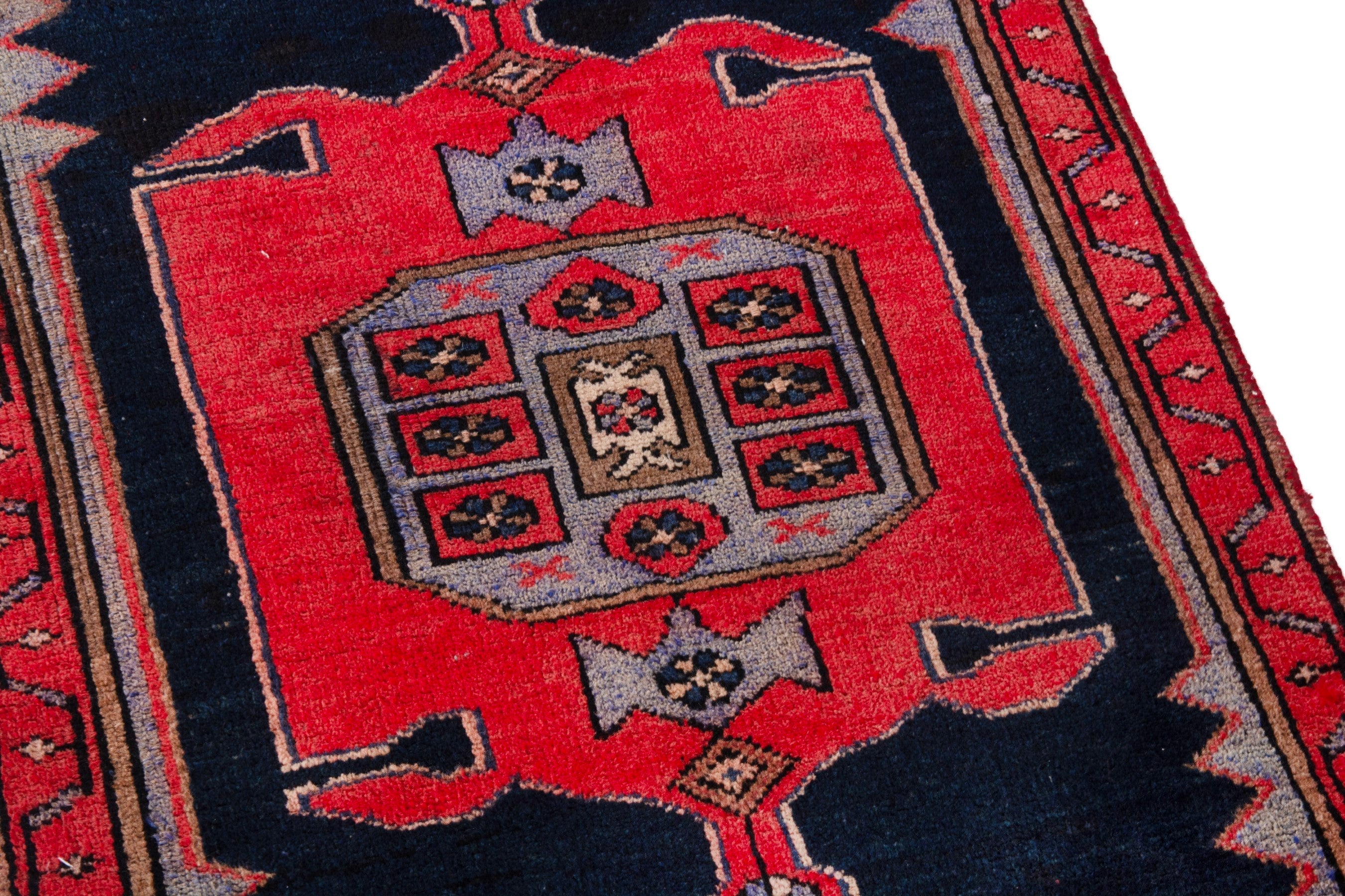 Persian Zanjan rug in navy and deep red, view 9 of 19