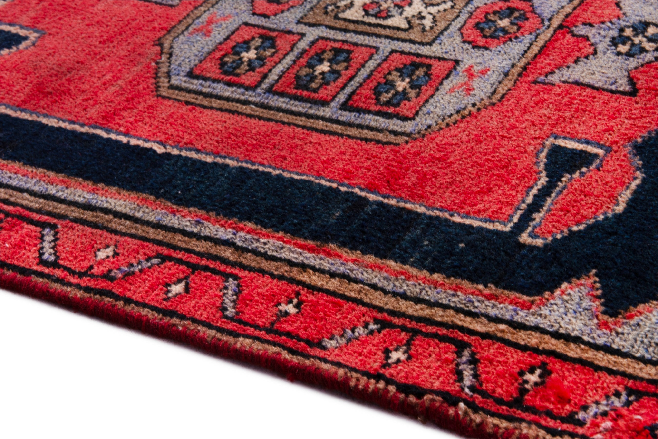 Persian Zanjan rug in navy and deep red, view 5 of 19