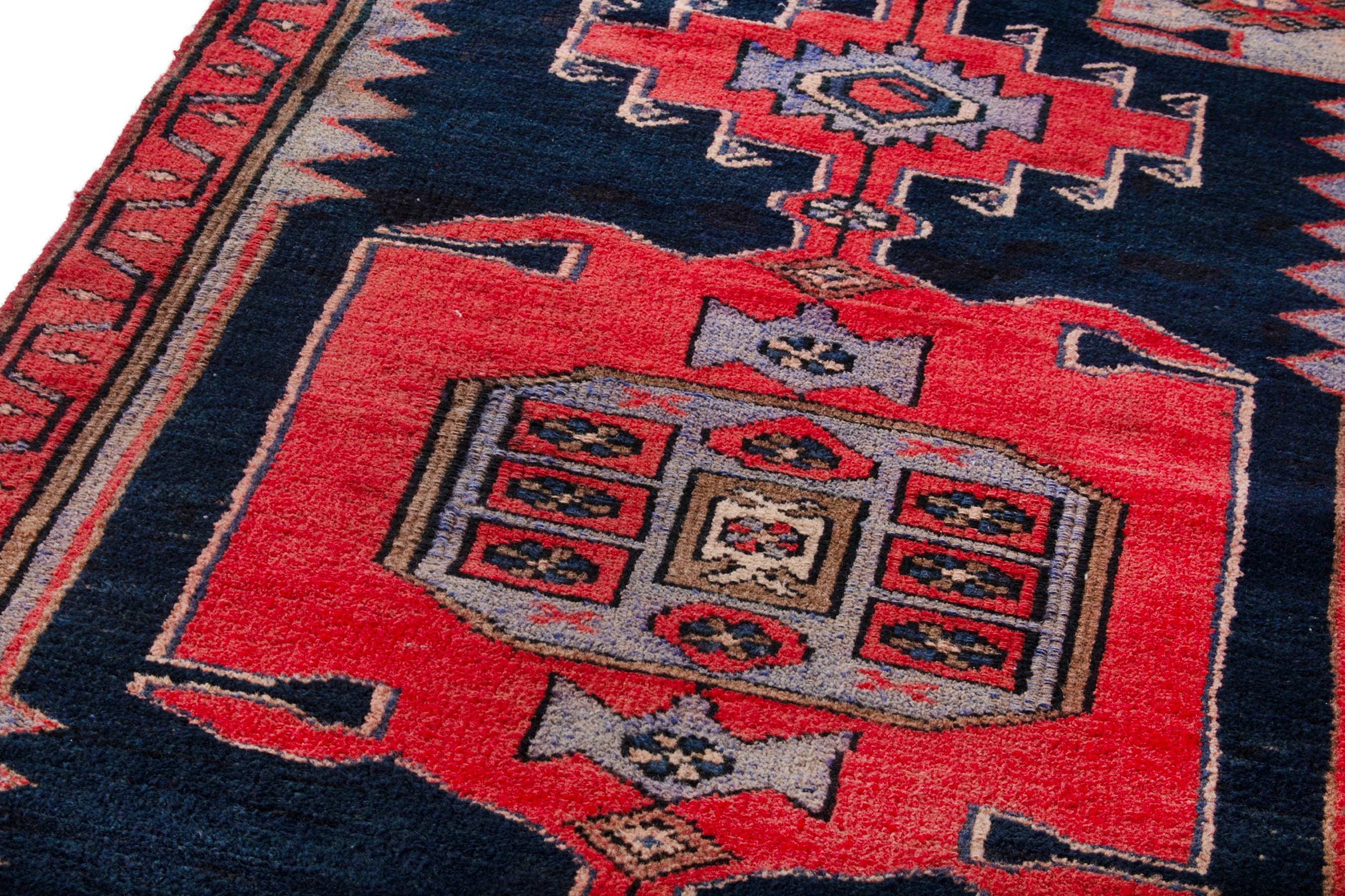 Persian Zanjan rug in navy and deep red, view 7 of 19