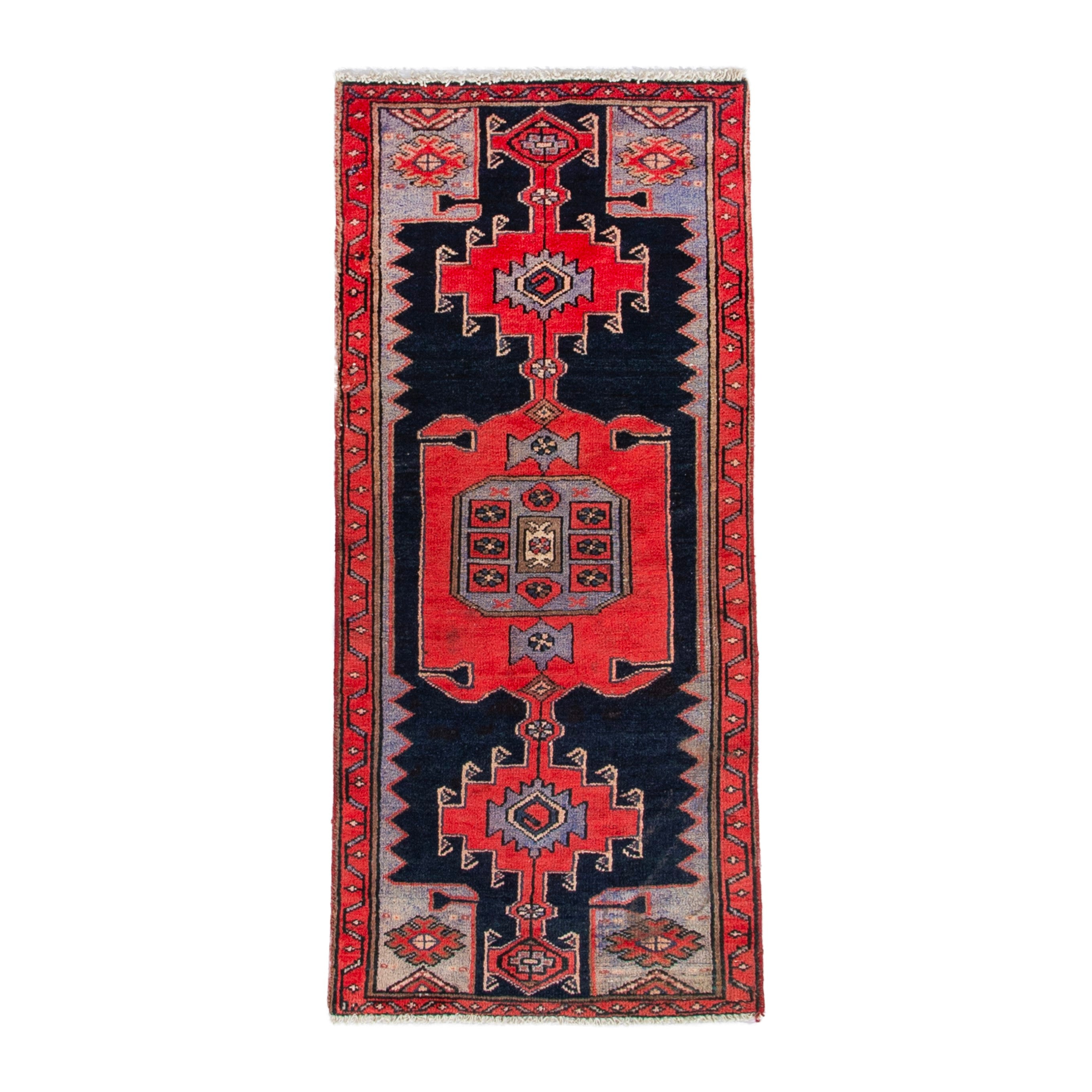 Persian Zanjan rug in navy and deep red, 2'4" x 5'4"