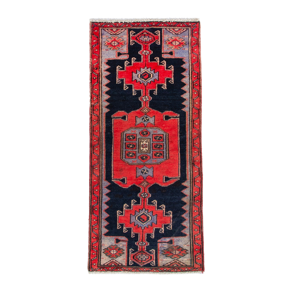 Persian Zanjan rug in navy and deep red, 2'4" x 5'4"