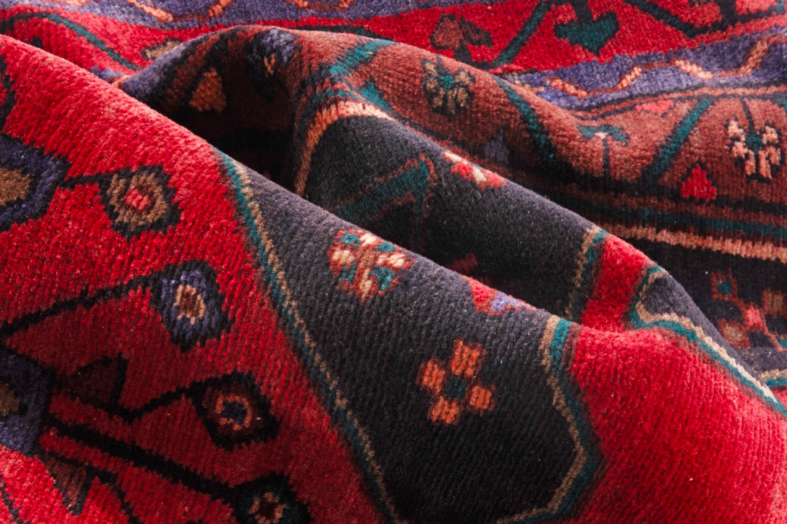 Persian Songhor area rug in deep red and dark brown, view 18 of 19