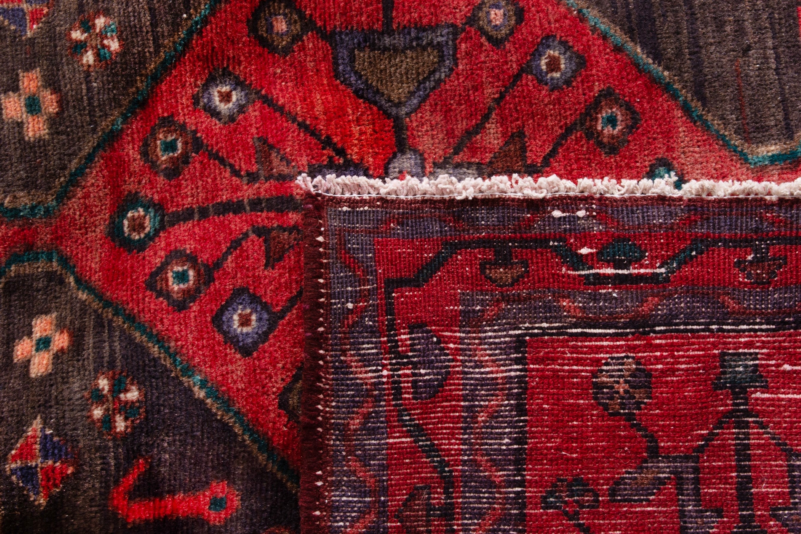 Persian Songhor area rug in deep red and dark brown, view 19 of 19