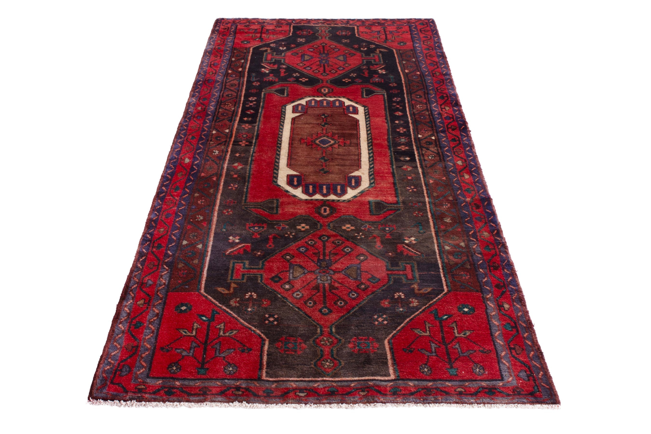 Persian Songhor area rug in deep red and dark brown, view 3 of 19