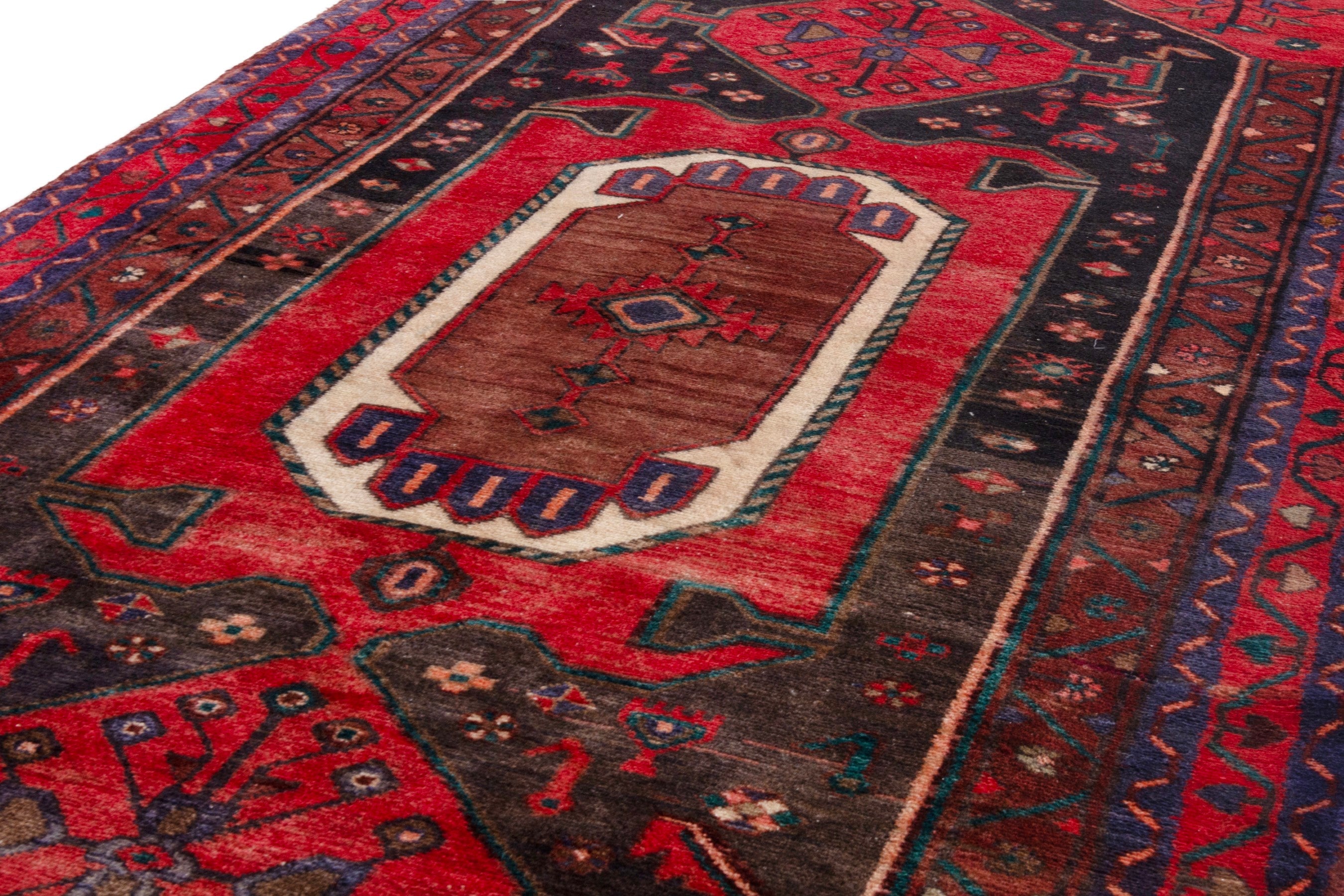 Persian Songhor area rug in deep red and dark brown, view 7 of 19