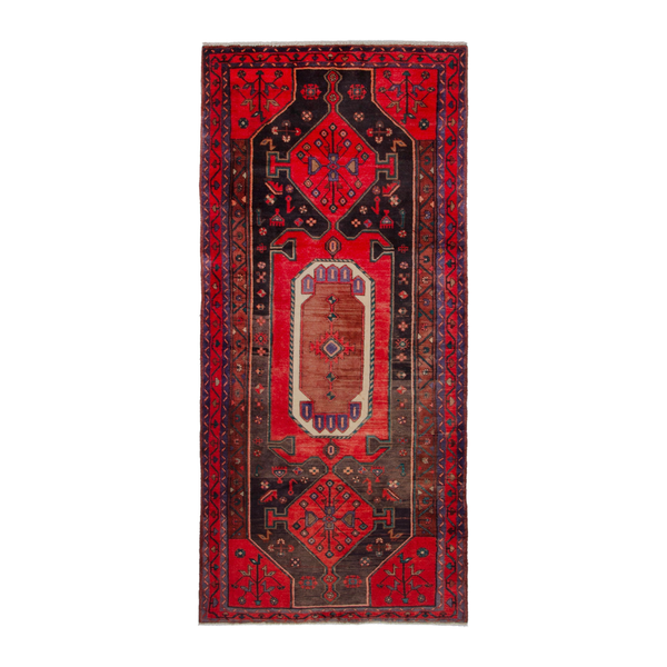 Persian Songhor runner rug in deep red and dark brown, 4'5" x 9'6"