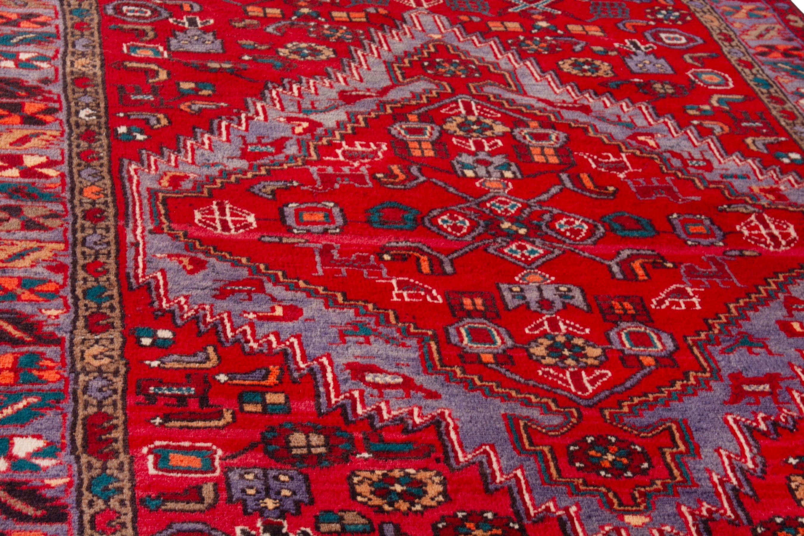 Persian Zanjan area rug in deep red and faded red, view 8 of 19
