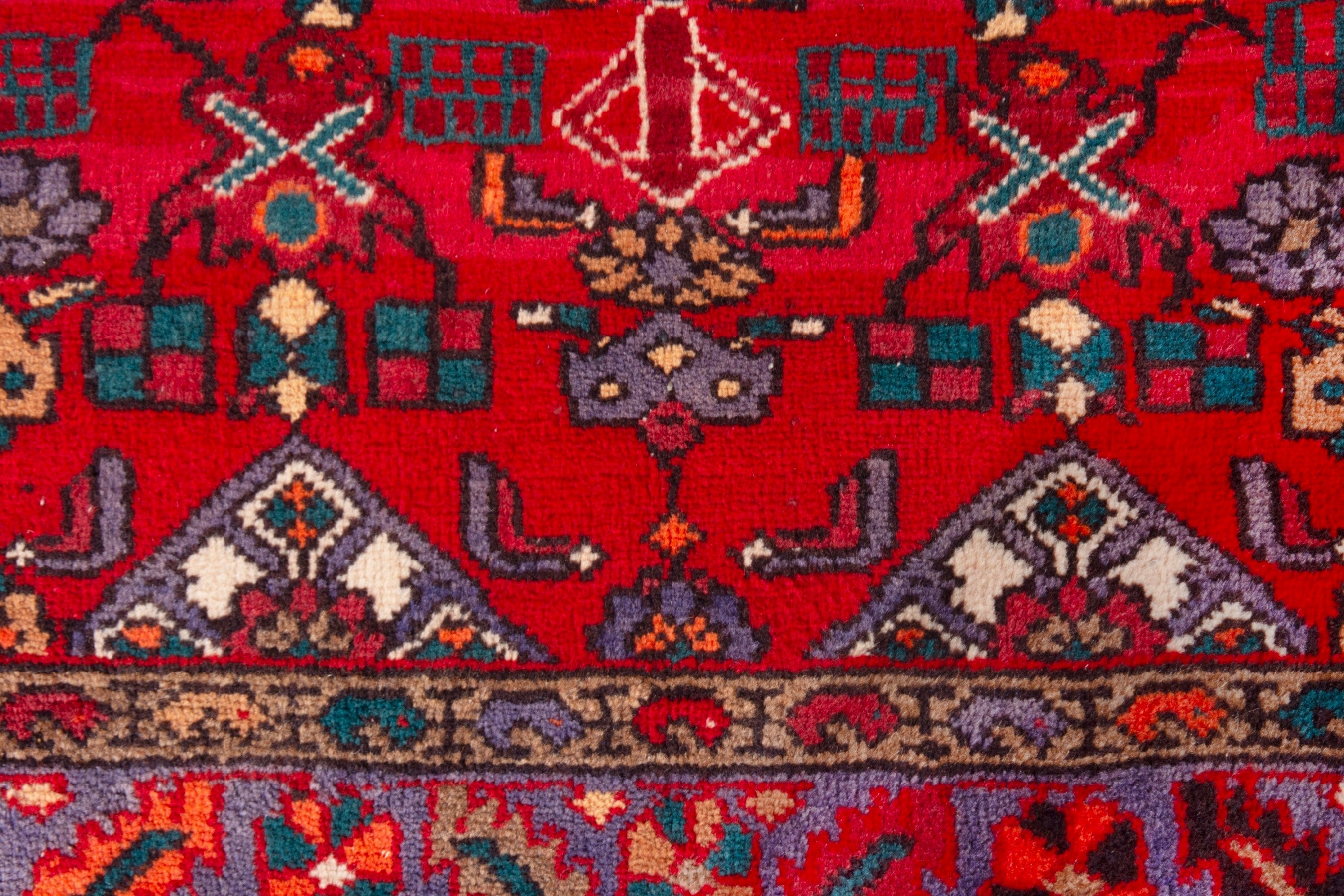 Persian Zanjan area rug in deep red and faded red, view 13 of 19
